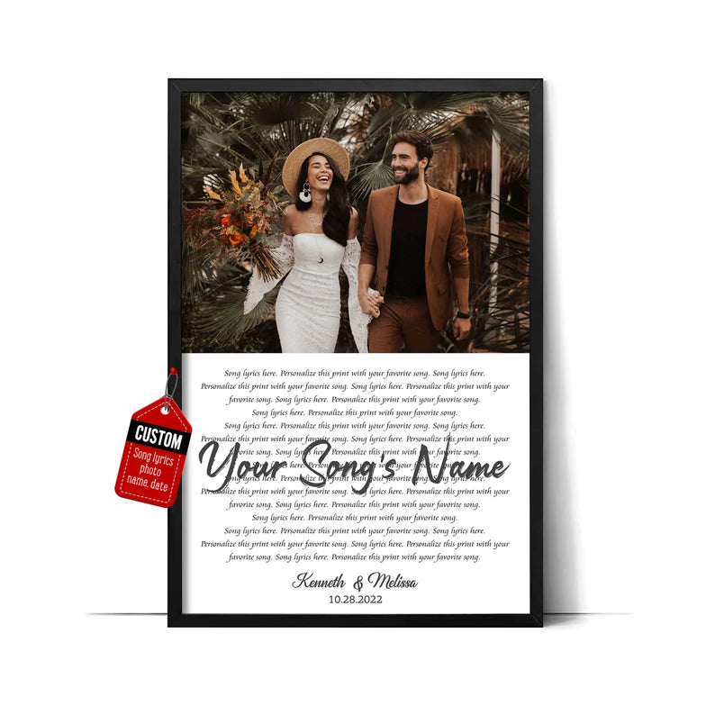 Song Lyrics Personalised Print Poster Canvas, Wedding Gifts For Couples