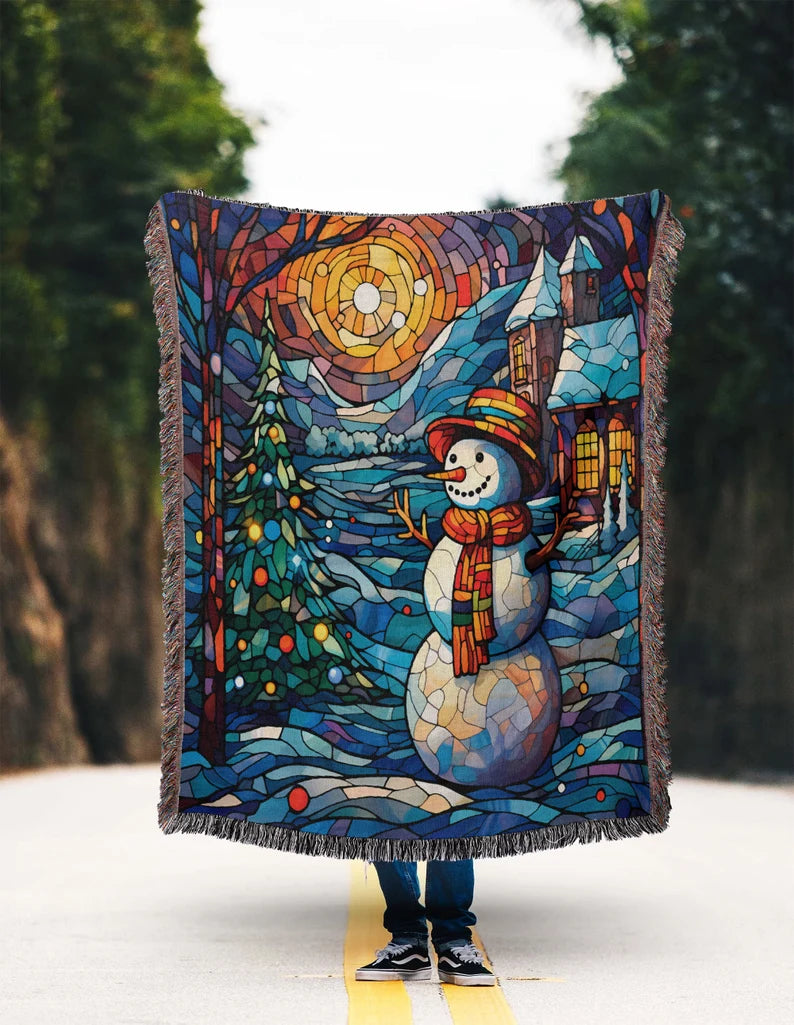 Snowman Woven Christmas Blanket, Christmas Home Decor, Christmas Gifts