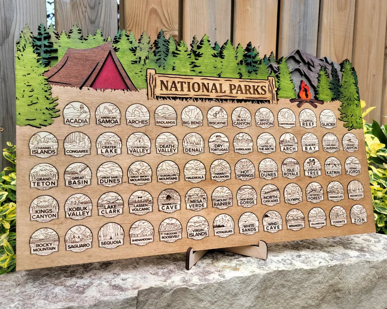 Personalized US National Parks Travel Map With Pins, Gift For Hiker