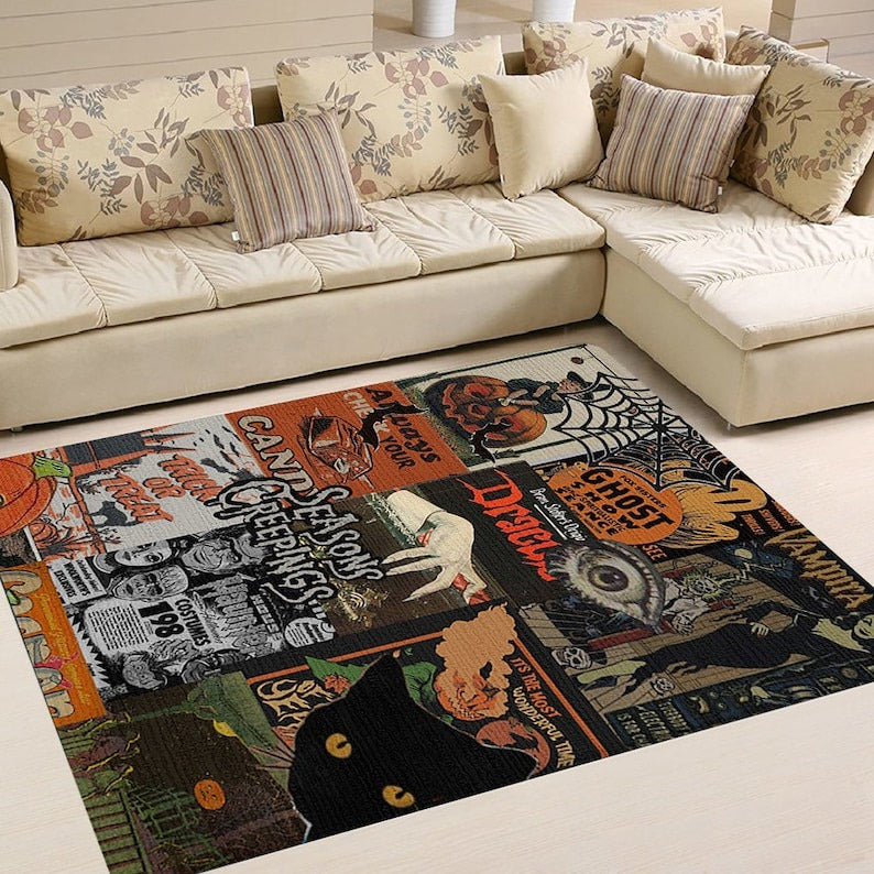 Horror Movie Themed Area Rug, Nostalgic Retro Style Rug, Halloween Room Decor