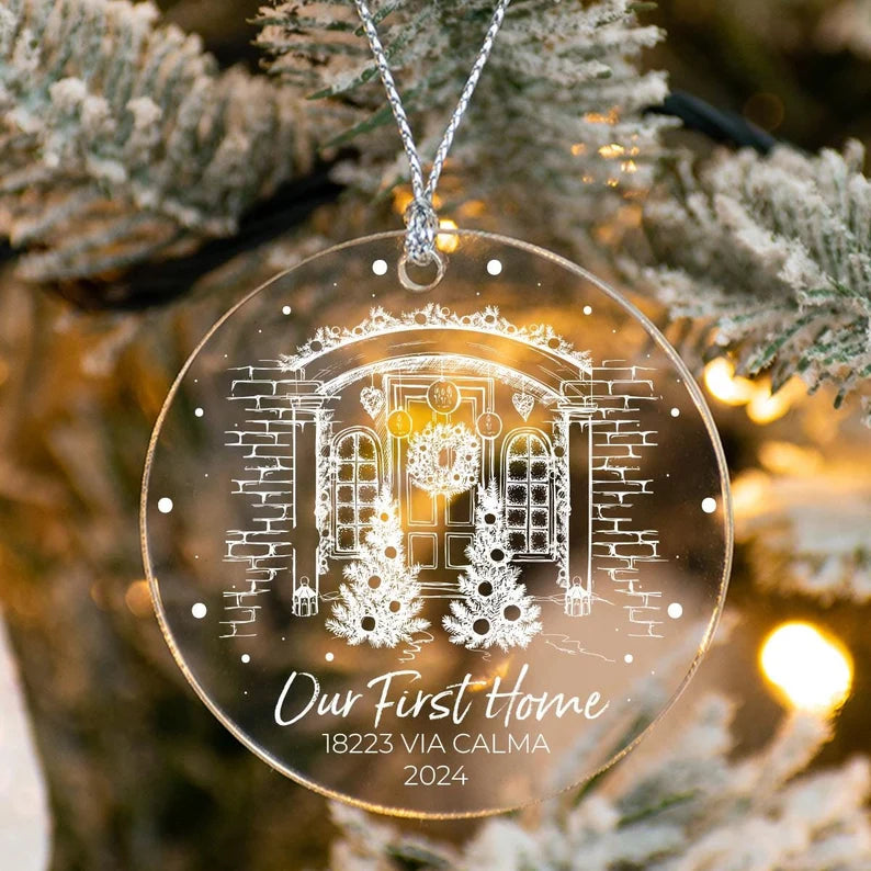 Our Happy First Home Christmas Ornament, Home Address Custom Gift