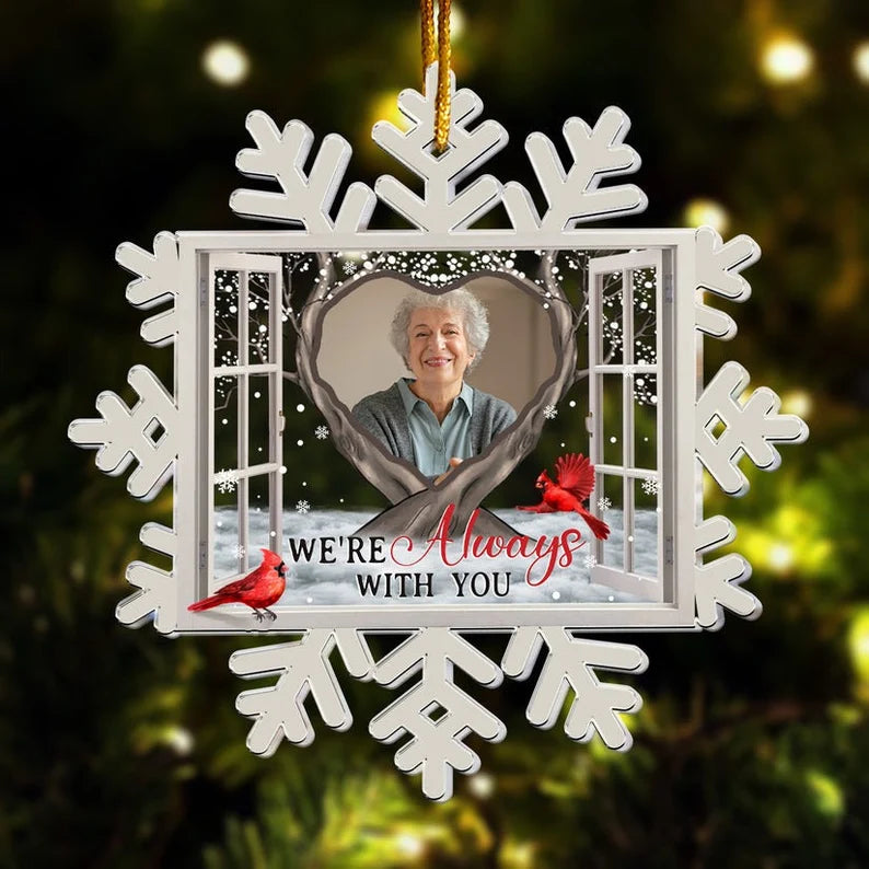 We're Always With U Ornament Acrylic Ornament, Personalized Memorial Christmas Ornaments