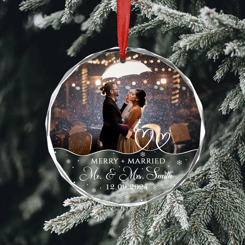 Personalised Merry & Married Christmas Ornament, Gift For Married Couple