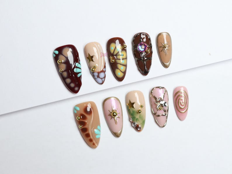 Boho Press-On Nails, Gothic nails, Luxury Press On Nails, Handmade French Nails