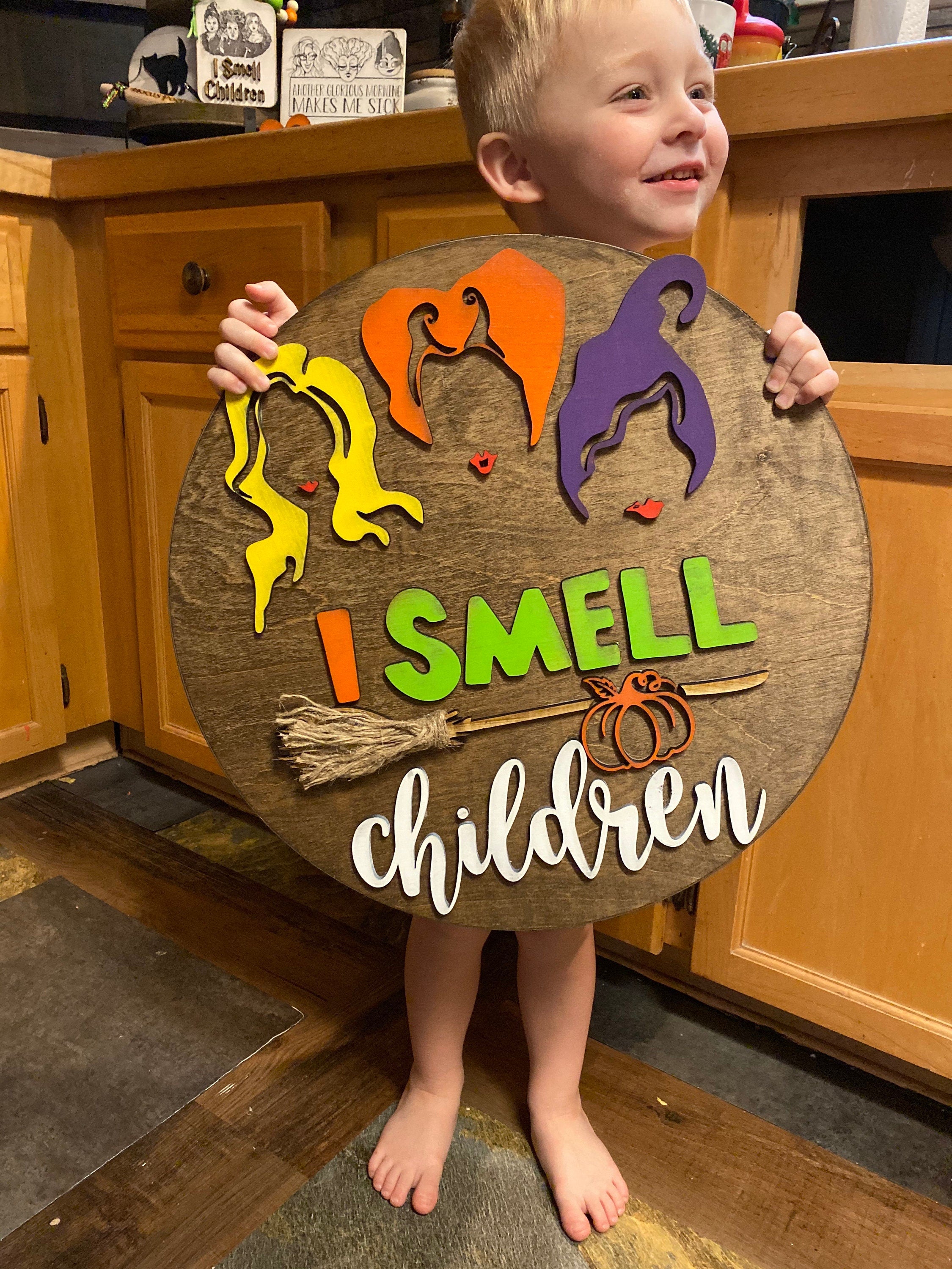 I Smell Children Witches Welcome Door Hanger Sign, Happy Halloween Decoration