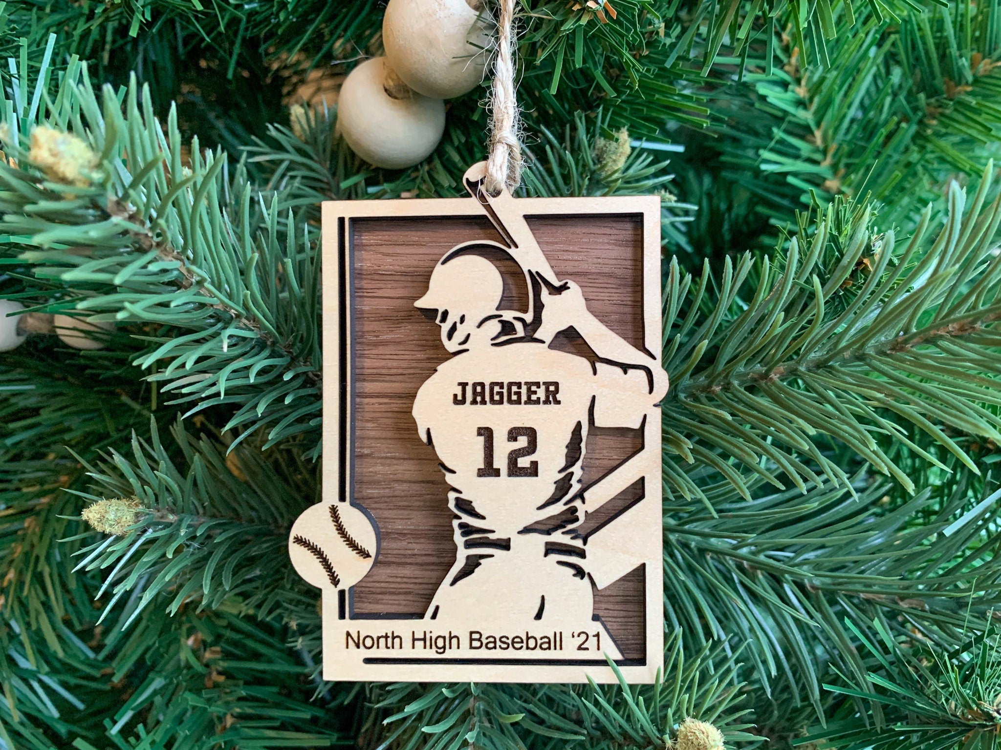 Personalized Baseball Ornament, Wooden Sports Ornament, Sports Gift