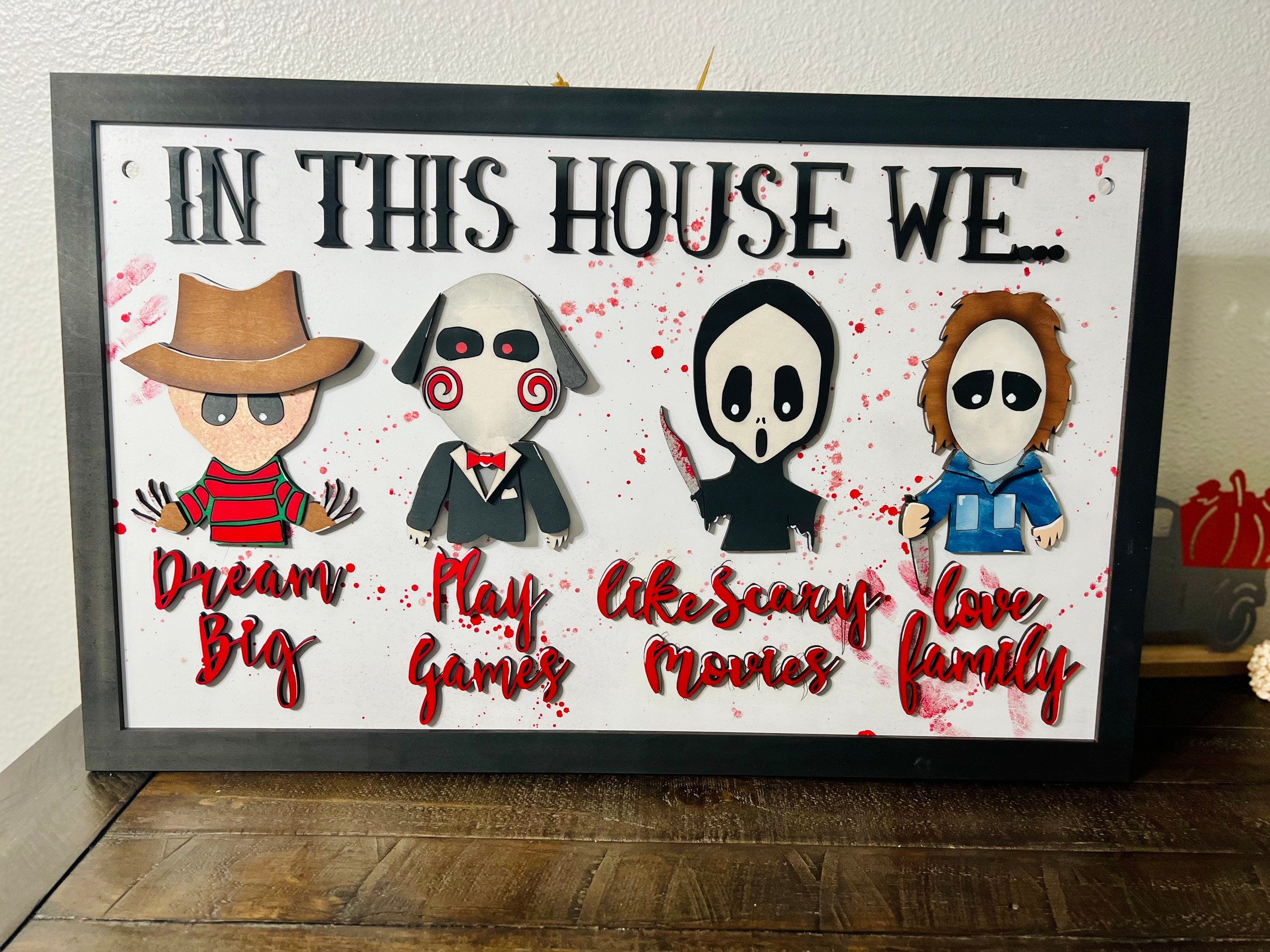 In This House We Funny Horror Scary Movie 2 Layered Wooden Door Signs, Halloween Decor