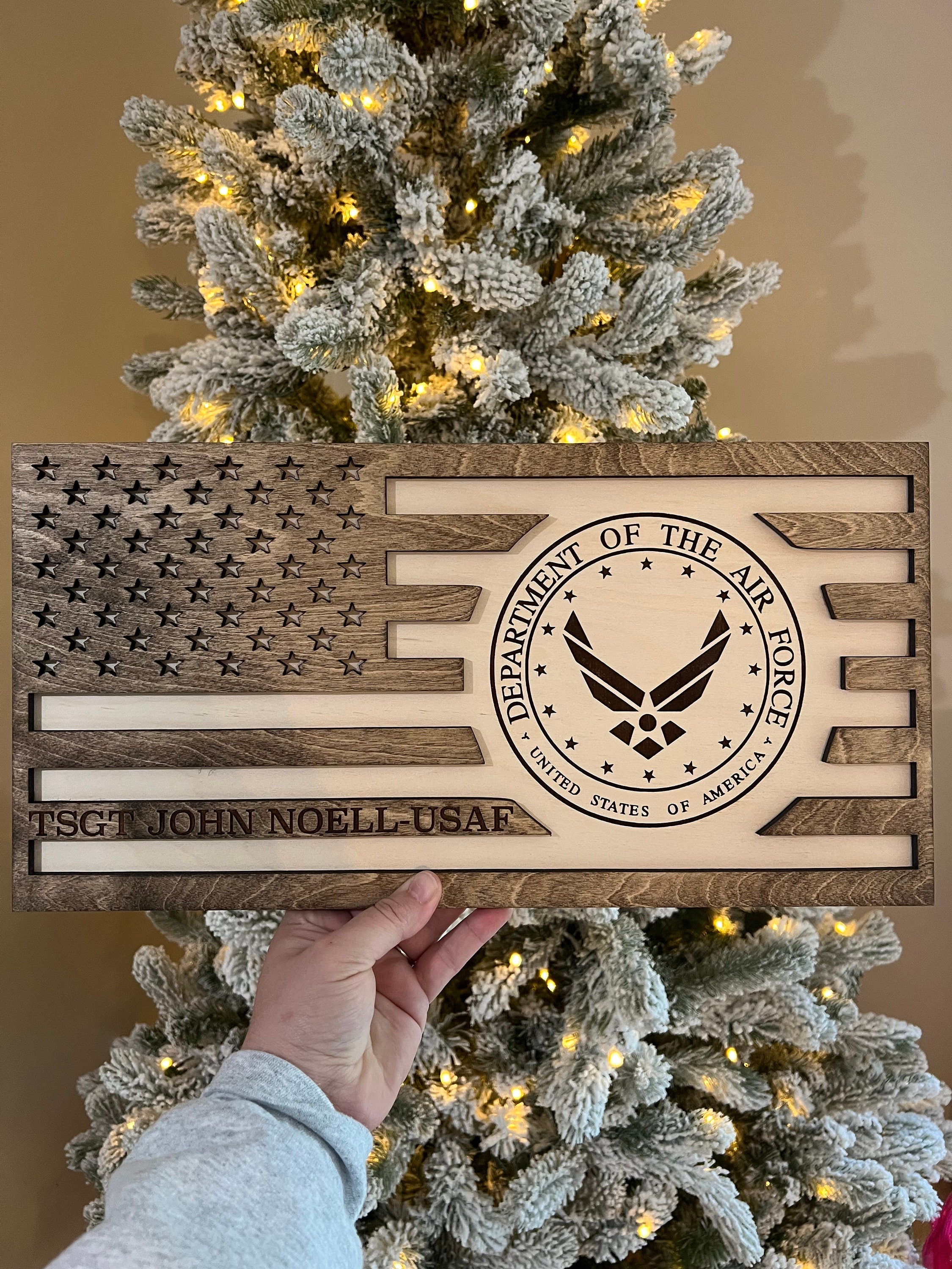 Personalized Military Flag 2 Layered Wooden Sign, Military Wood Flag Sign, Gifts For Dad