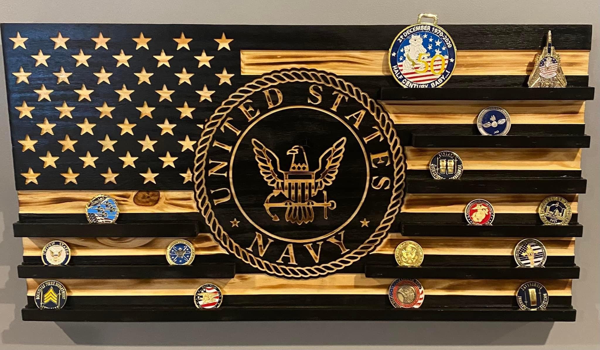 Personalized US Navy Challenge Coin Holder Display, Challenge Coin Rack, Gifts For Retired Military