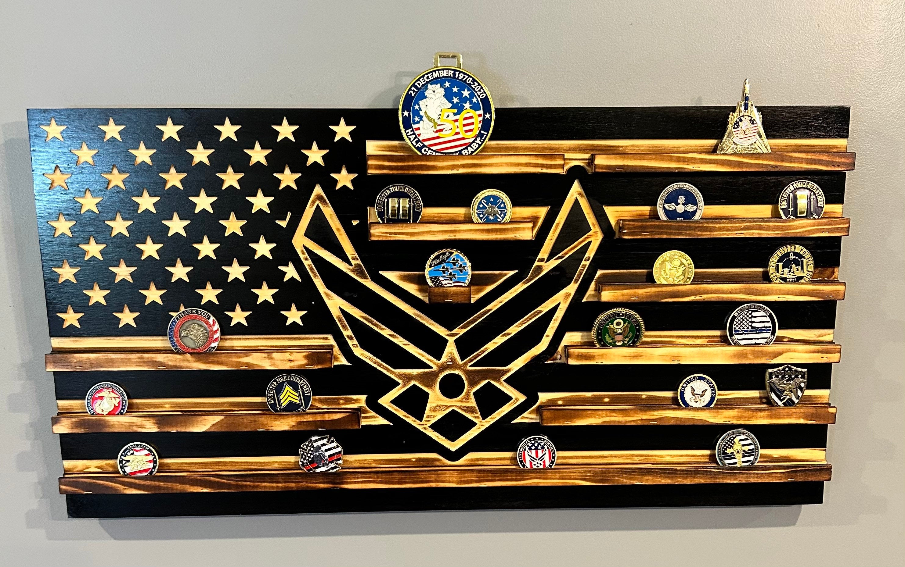 US Air Force Challenge Coin Holder Display Holder, Custom Wooden Coin Rack, Retirement Gift Army