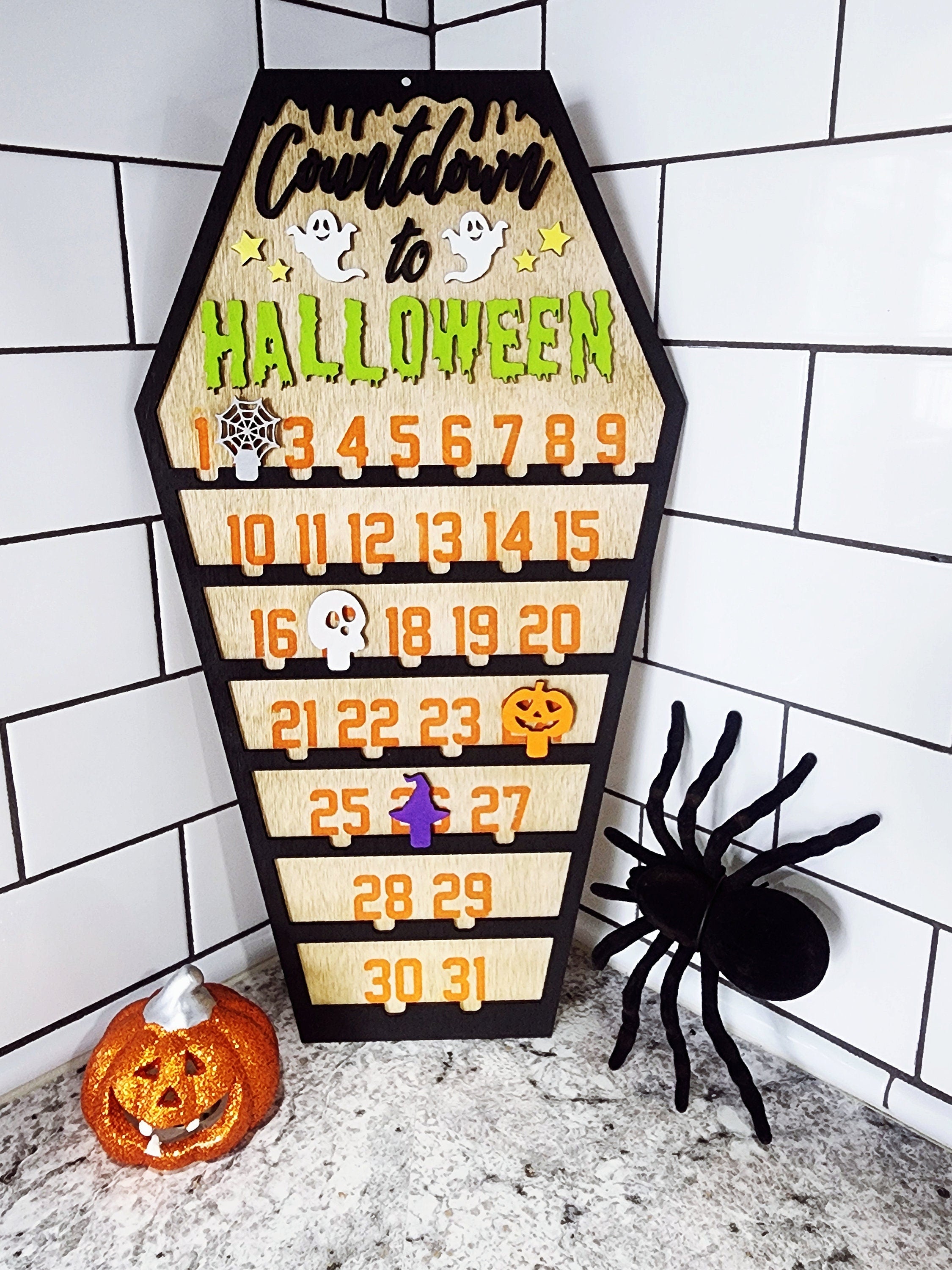 Halloween Countdown Wooden Calender, Spooky Countdown Calender, Halloween Decor