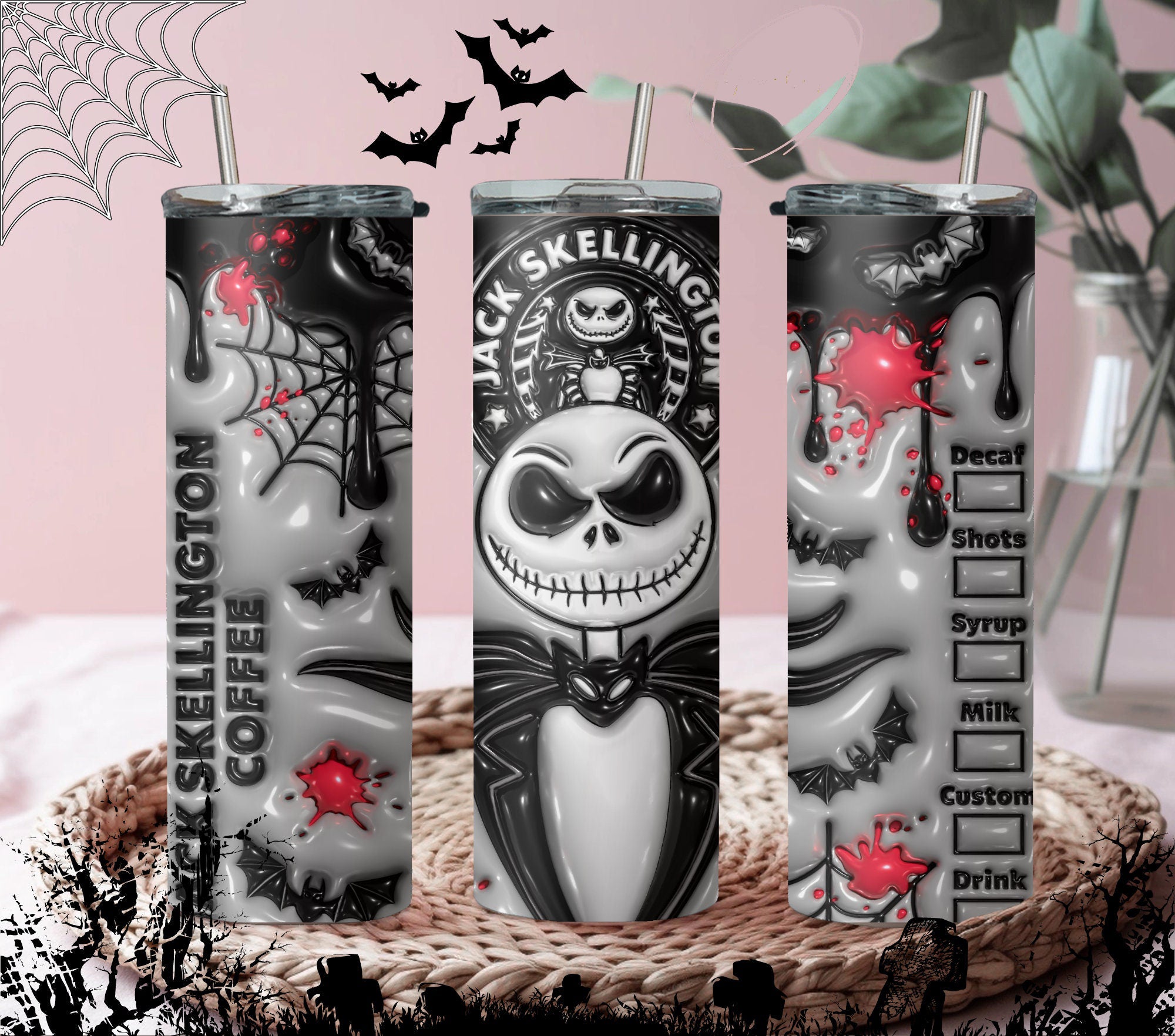 3D Jack Skellington Stainless Steel Tumbler, Spooky Tumbler, Halloween Gifts