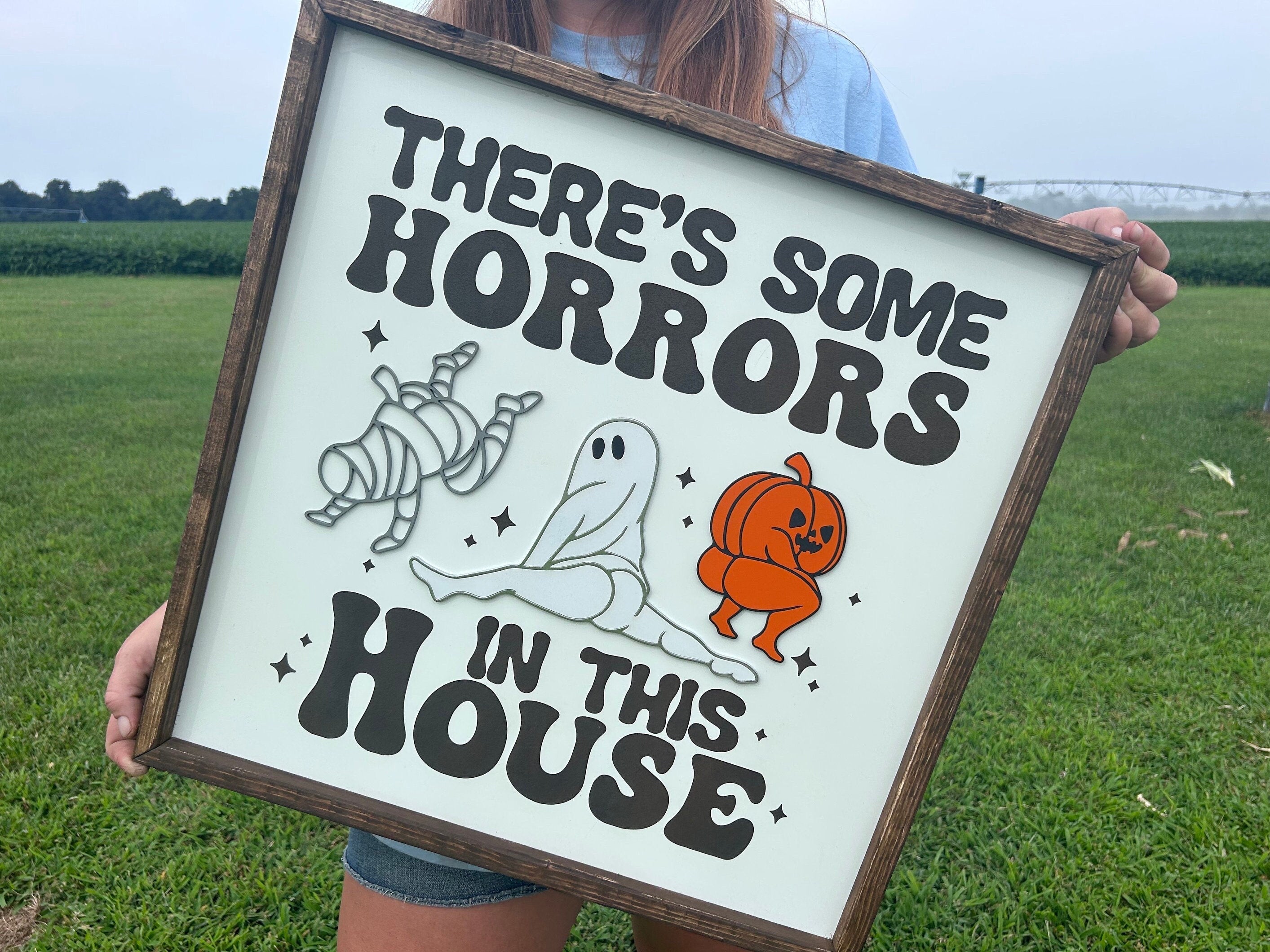 There Are Some Horrors in This House 3D Wooden Sign, Halloween Home Decor