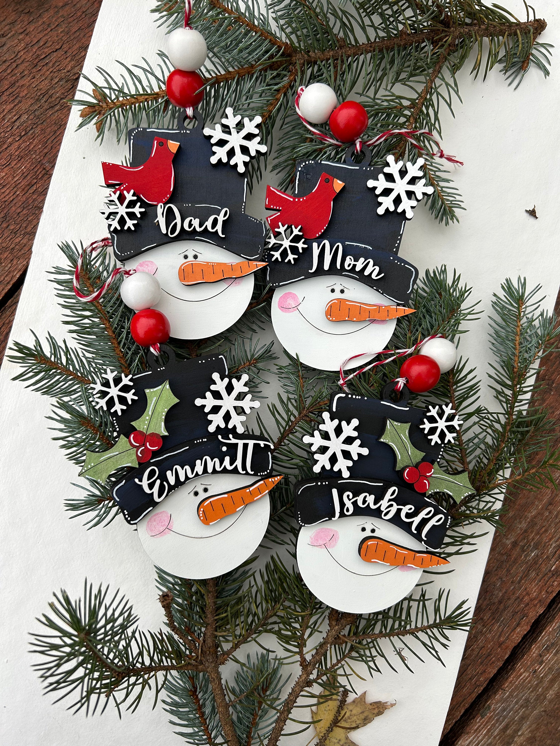 Personalized Christmas Snowman Ornament, Stocking Name Tags, Christmas Decor