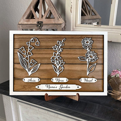 Personalized Grandma's Garden Birth Month Flower Frame Wood Sign, Gifts For Mother's Day, Present For Grandma With Grandchildren Names