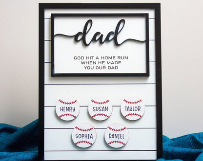 God Hit A Home Run When He Made You Our Dad Sign, Personalized Baseball Dad Wooden, Gifts for Dad