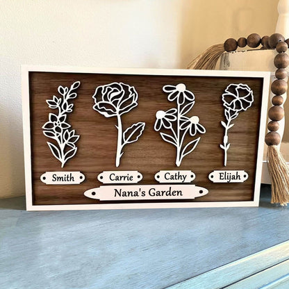 Personalized Grandma's Garden Birth Month Flower Frame Wood Sign, Gifts For Mother's Day, Present For Grandma With Grandchildren Names