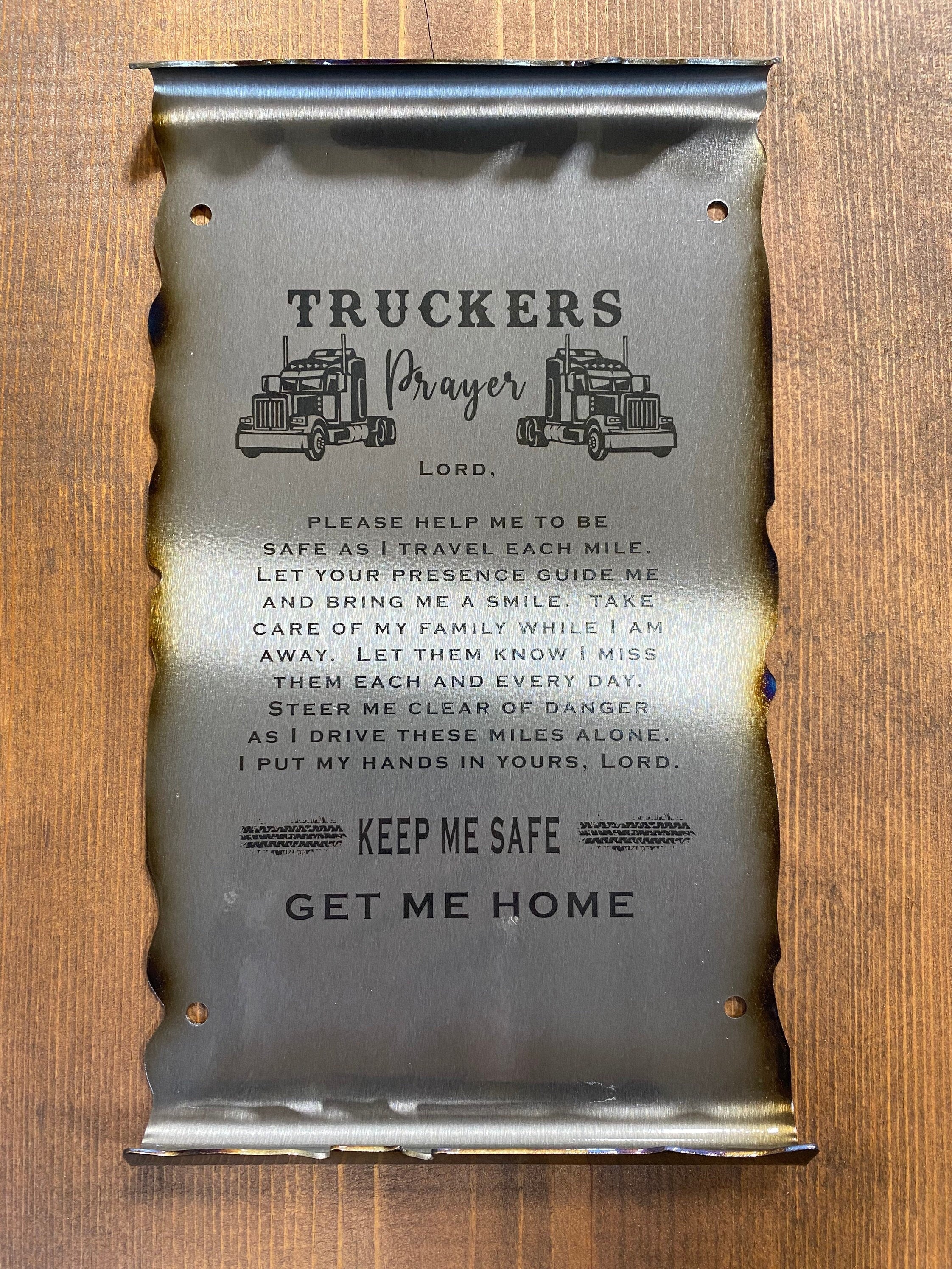 Truckers Prayer Rustic Metal Scroll Sign, Truck Driver Gifts