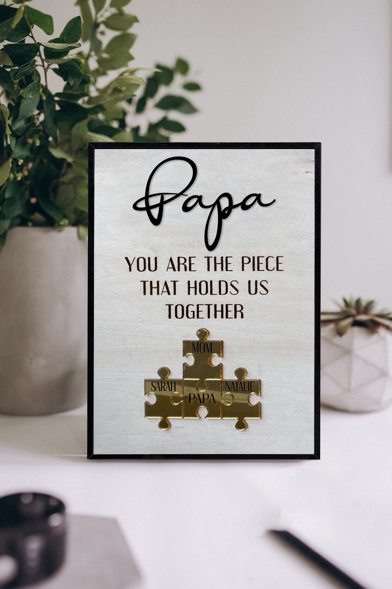 PAPA You Are The Piece That Holds Us Together 2 Layered Wooden Sign Fee Holder, Puzzle Piece Sign, Dad gift, Father's Day Gift, Gifts For Dad