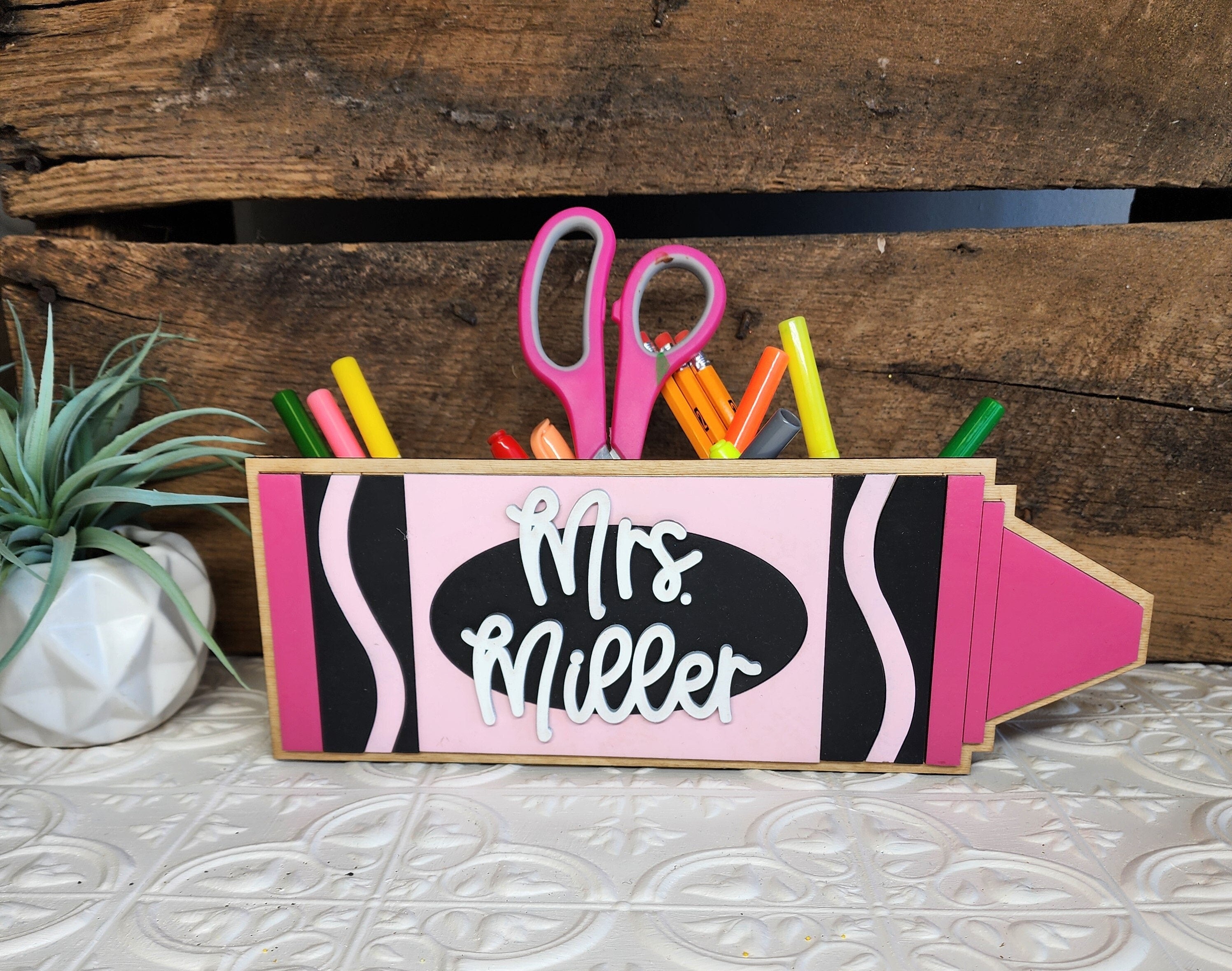 Teacher Desktop Pen Holder Crayon Caddy, Teacher Appreciation Gift, Back To School