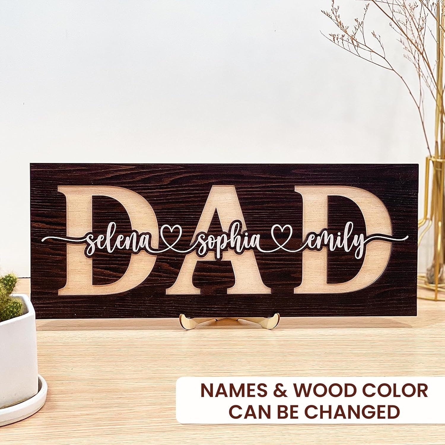 Personalized Dad Frame Wooden Table Sign With Kids Name, Gifts For Dad