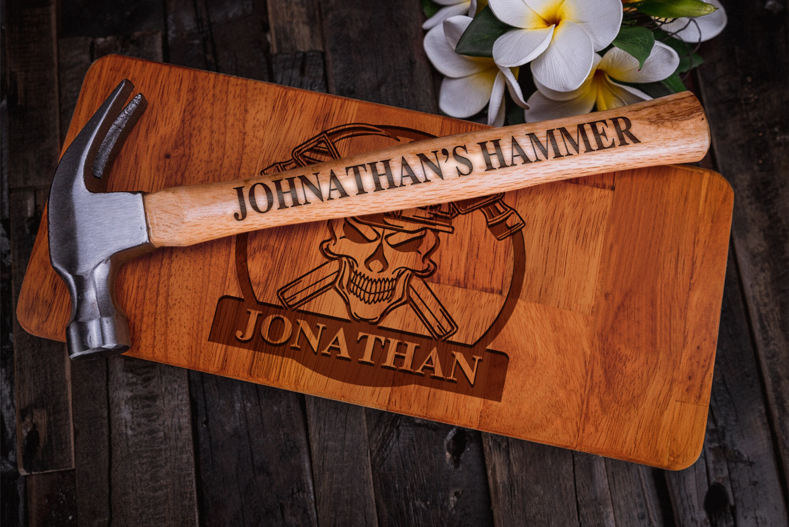 Personalized Engraved Skull Hammer Set, Hammer Wood Box Gift for Dad