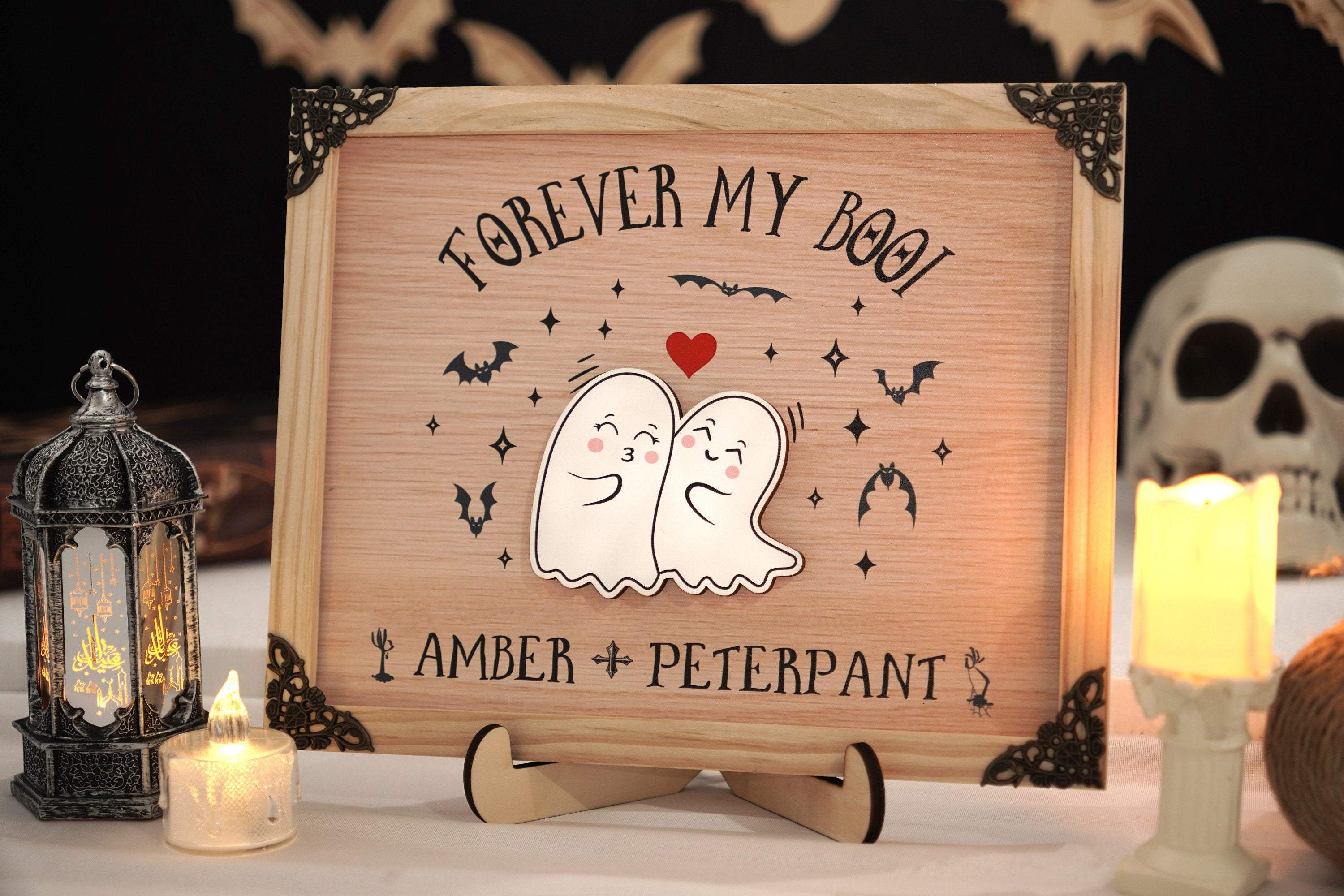 Forever My Boo Custom Name Halloween Couple Gothic Wooden Sign, Halloween Decor