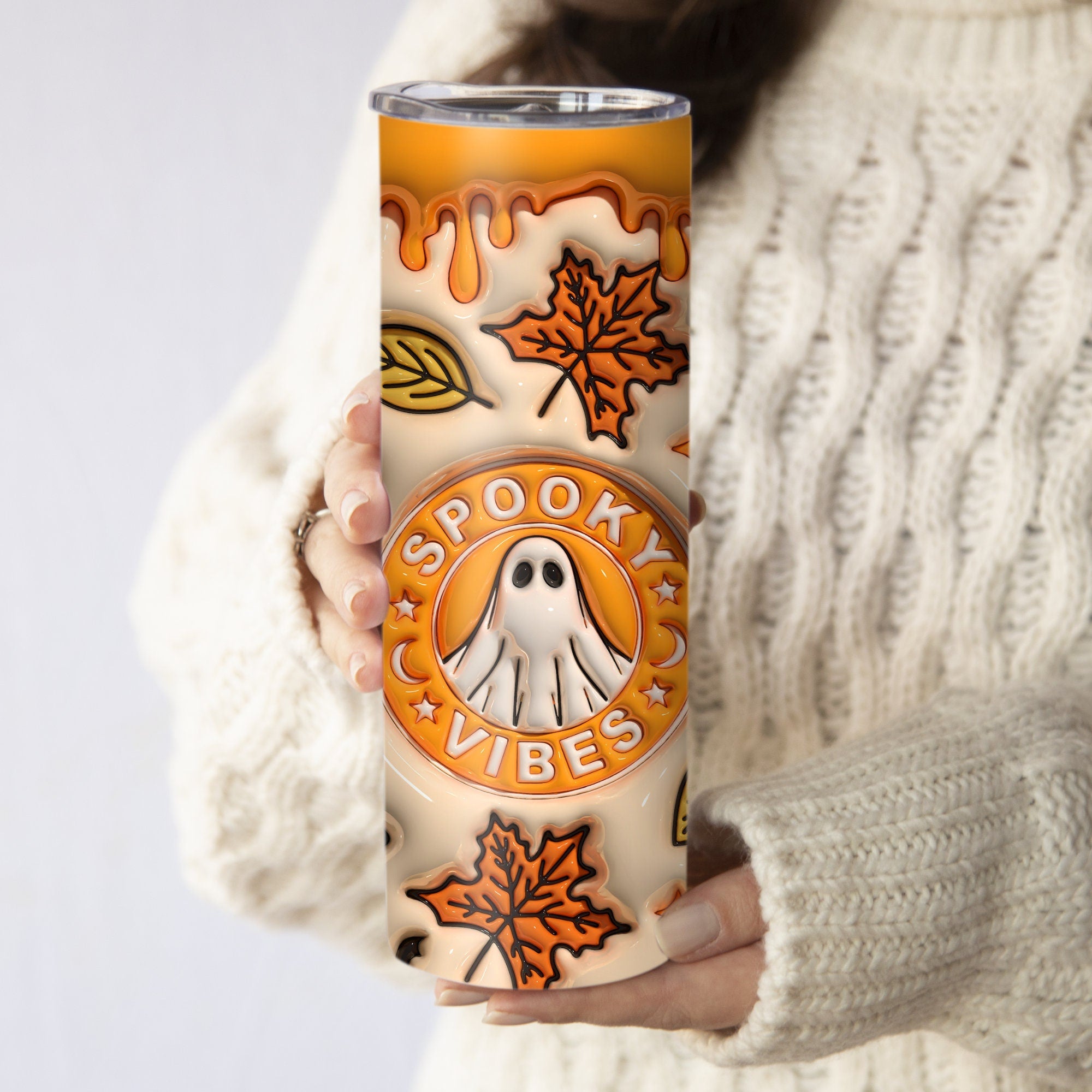 Spooky Vibes Ghost Tumbler, Ghost Pumpkin 20oz Mug, Halloween Gifts