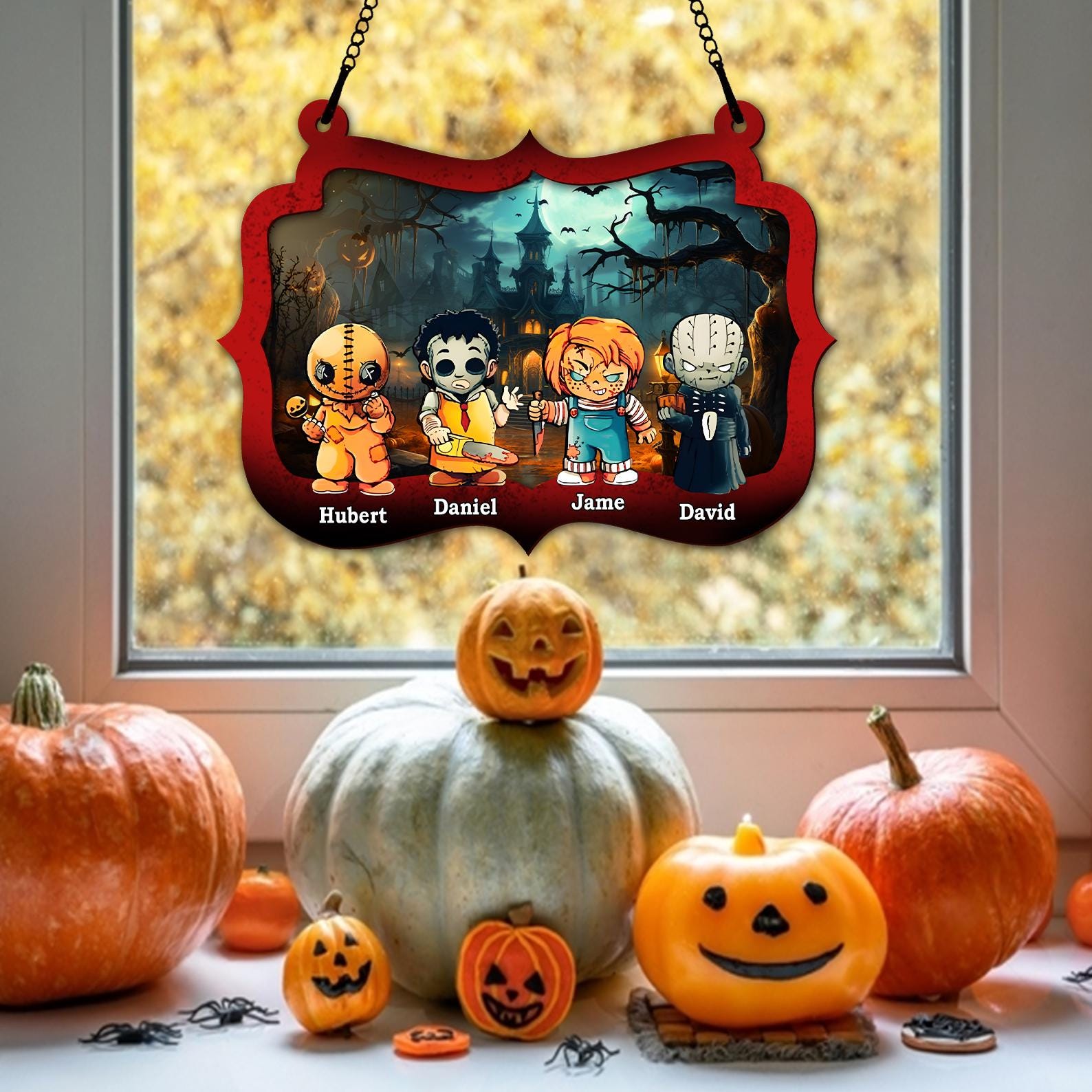 Personalized Halloween Horror Movies Characters Wooden Sign, Halloween Decor