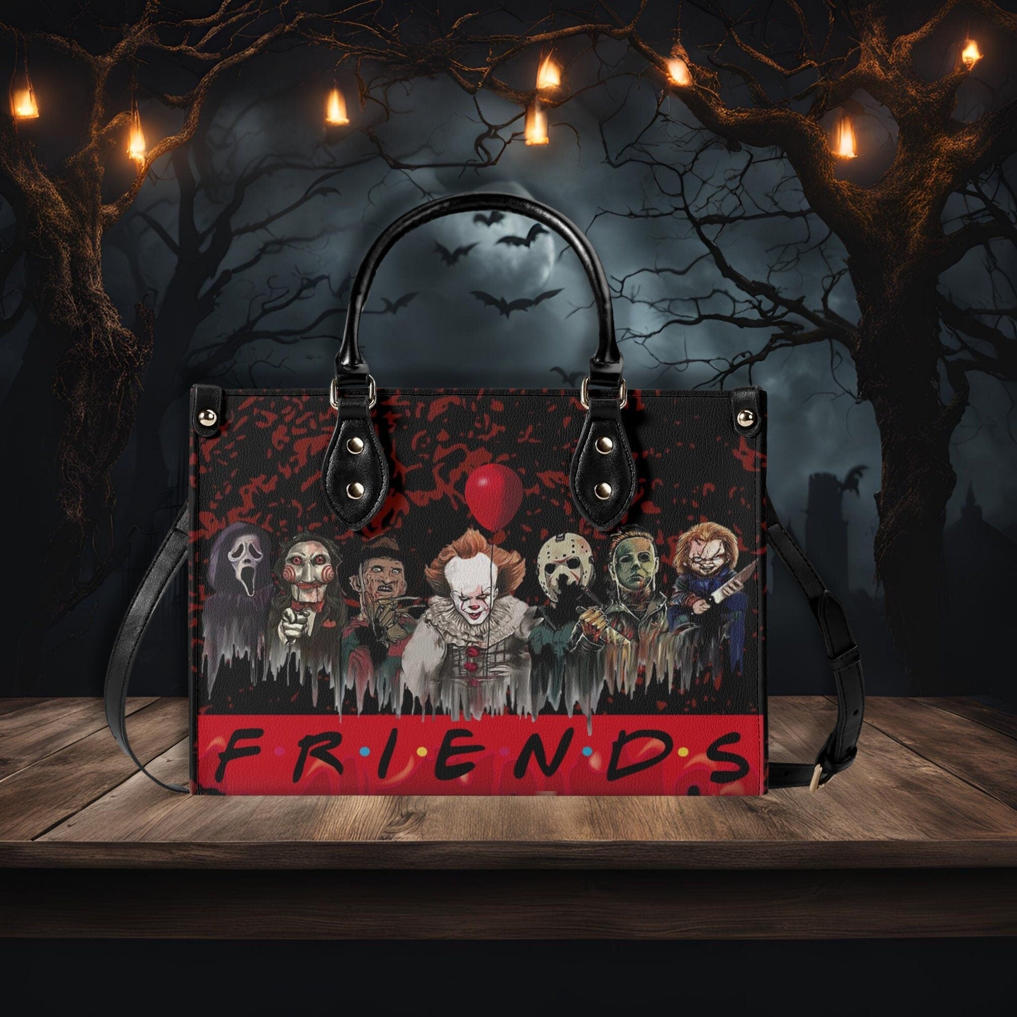 Halloween Horror Psycho Friends Tote Leather Handbag, Horror Movies Fan Gift