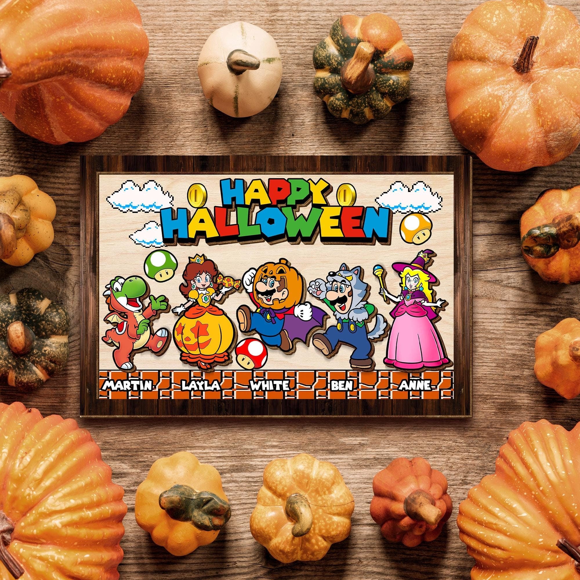 Personalized Family Name with Mario Characters 3D Wooden Sign, Halloween Decor