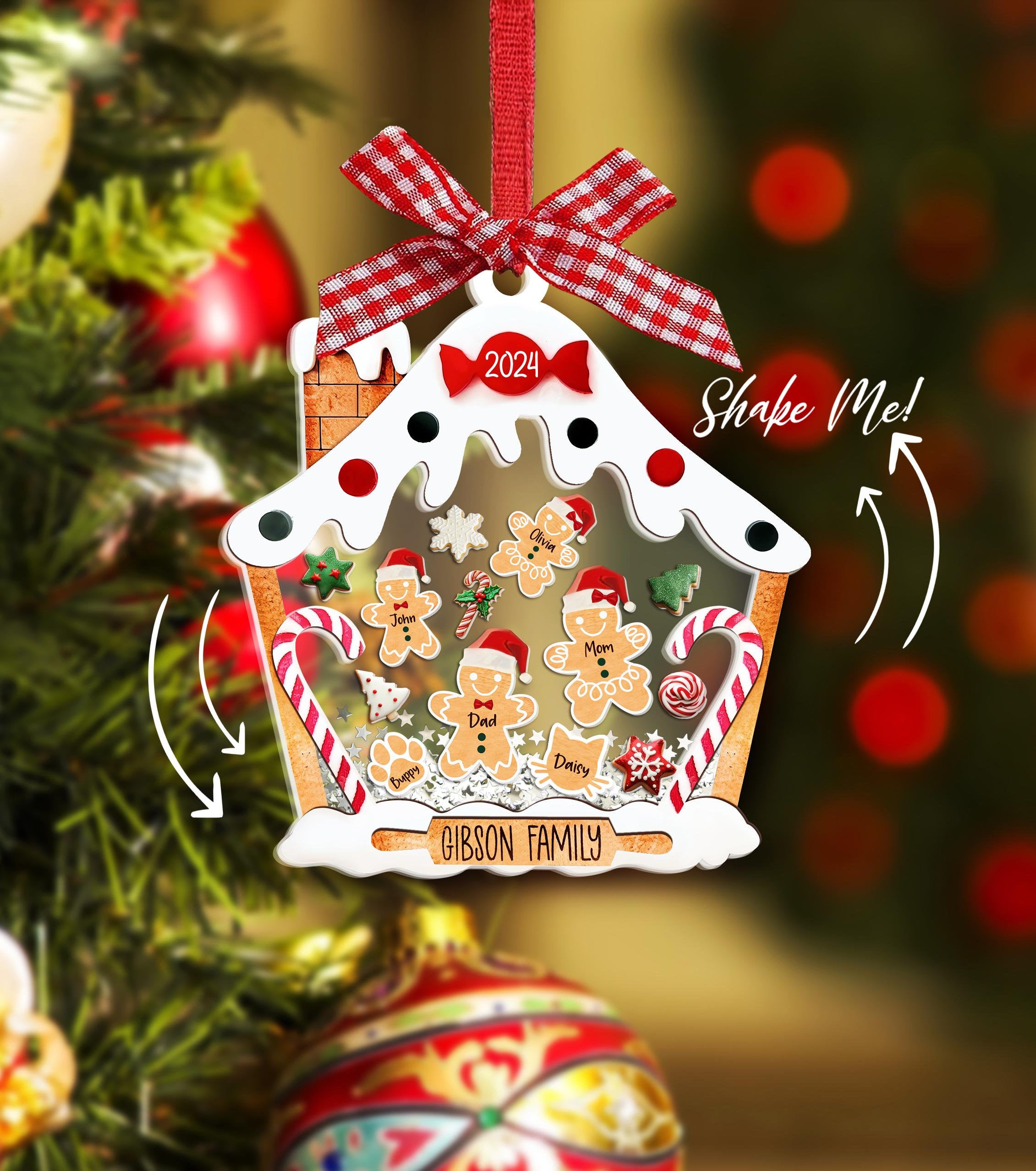 Family Gingerbread House Custom Christmas Ornaments, Shaker Cookie Ornament, Christmas Gifts