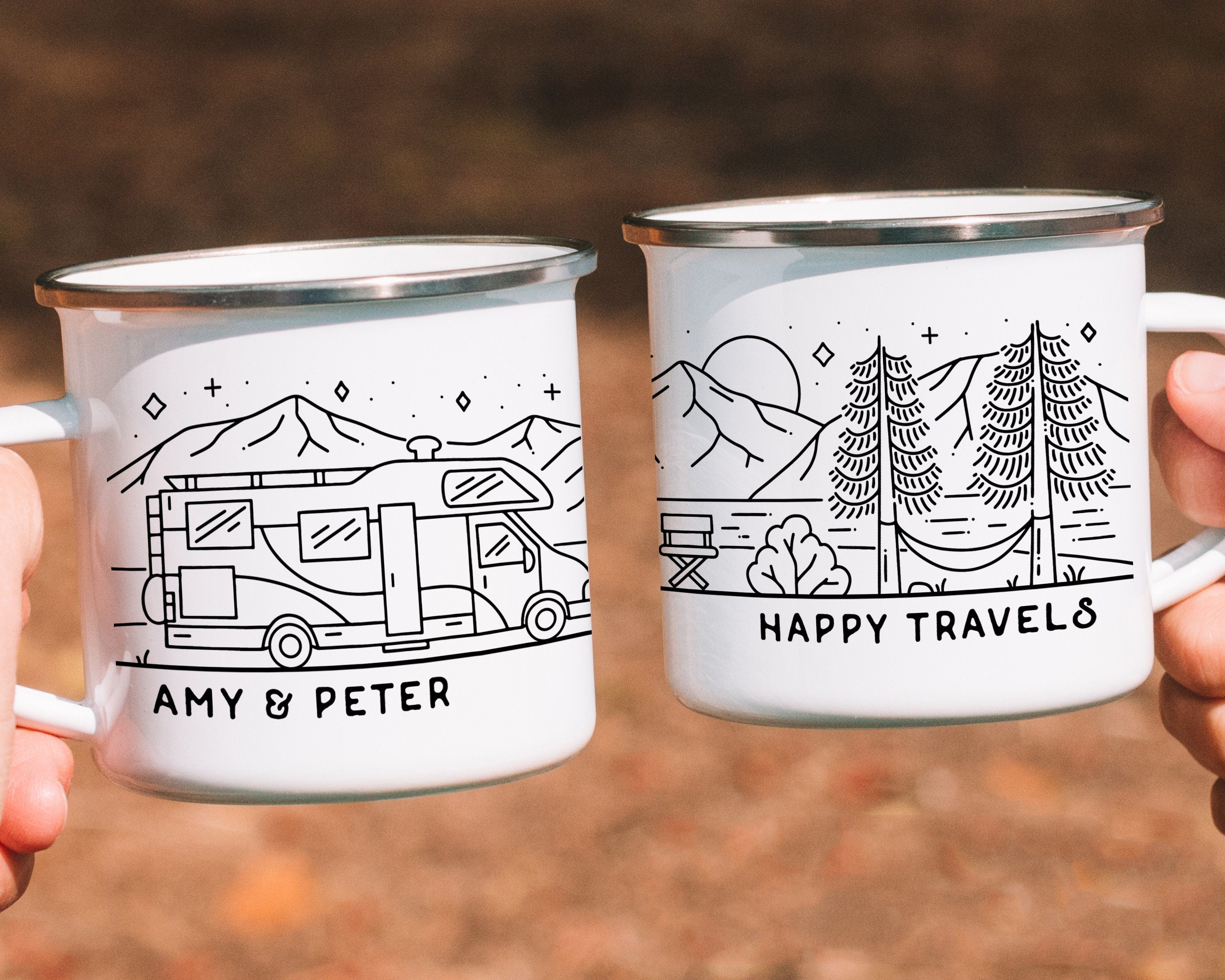 RV Motorhome Personalized Enamel Mug, Camping Mugs, Gift For Couple