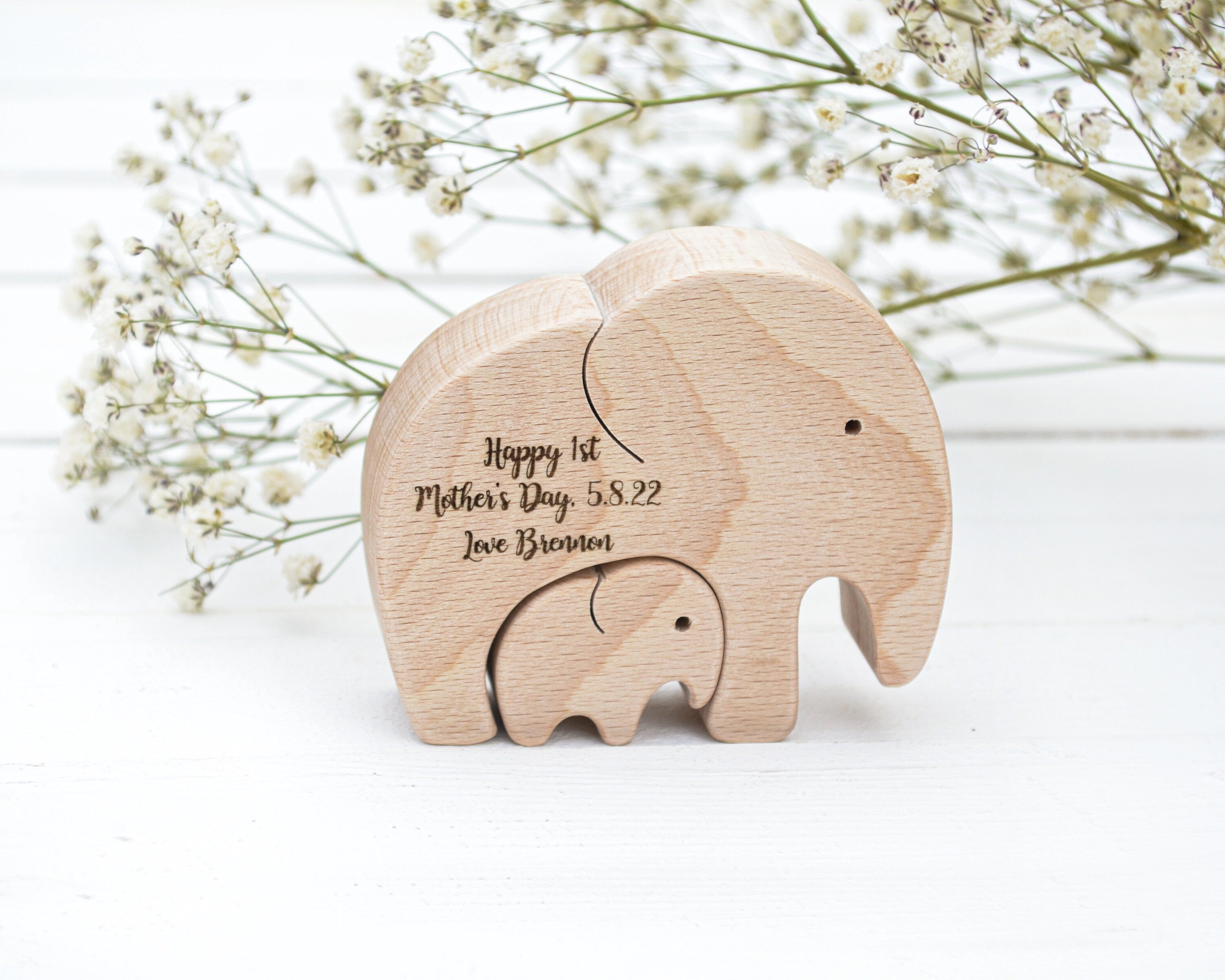 Elephant Family Personalize Engraved Wooden Puzzle, Family Puzzle, Mother's Day Gift, Family Gift Idea