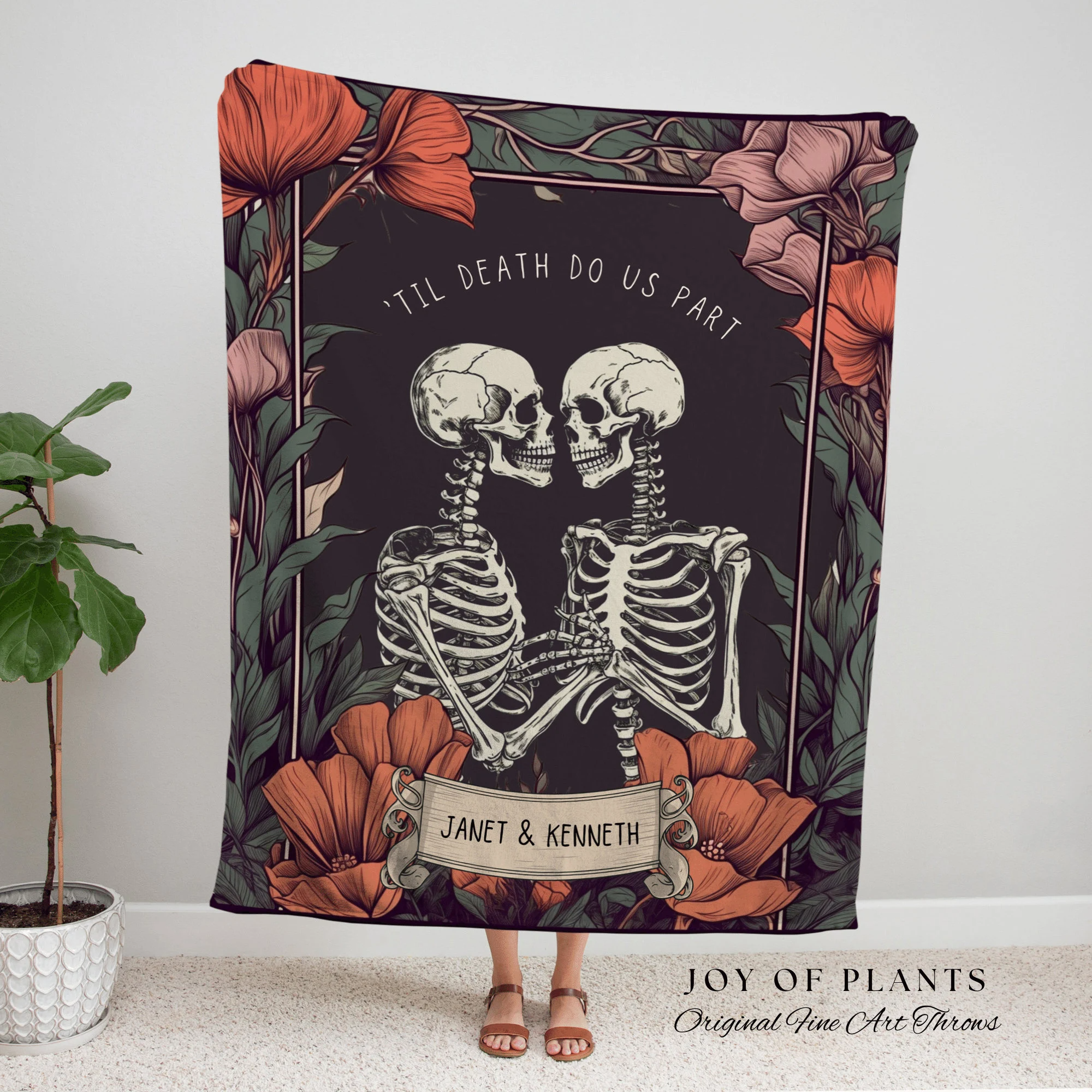 Skeleton Couple Blanket 'Til Death Do Us Part Blanket, Valentines Fleece Blanket, Couple Valentine Gift