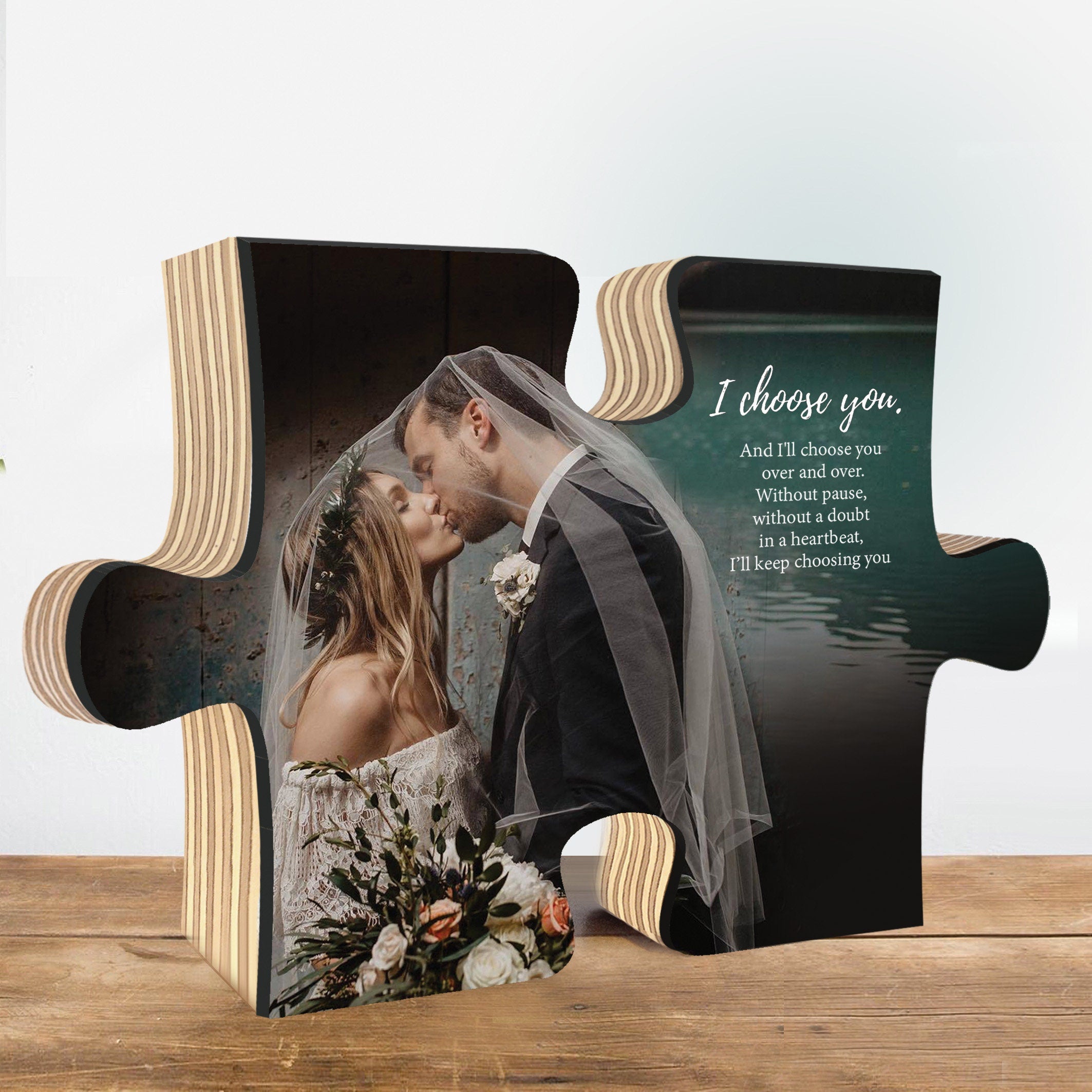 Personalized Photo Wood Puzzle, Anniversary Photo on Wood, Valentine Gift For Couple