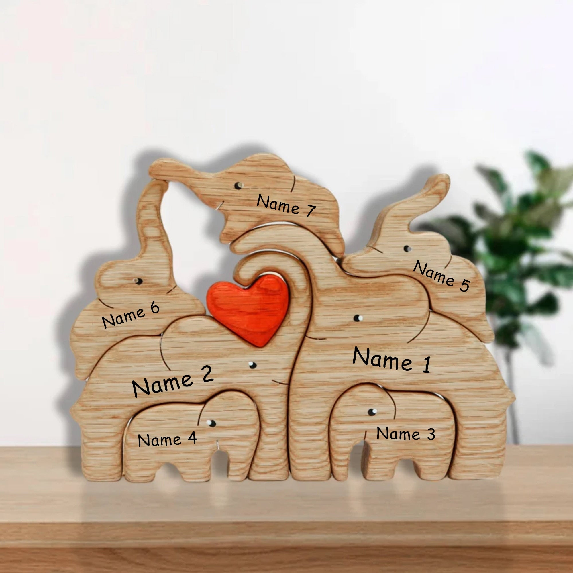 Elephant Family Customize Engraved Wooden Puzzle, Mother's Day Gift, Father Day's Gift, Family Puzzle, Home Decor