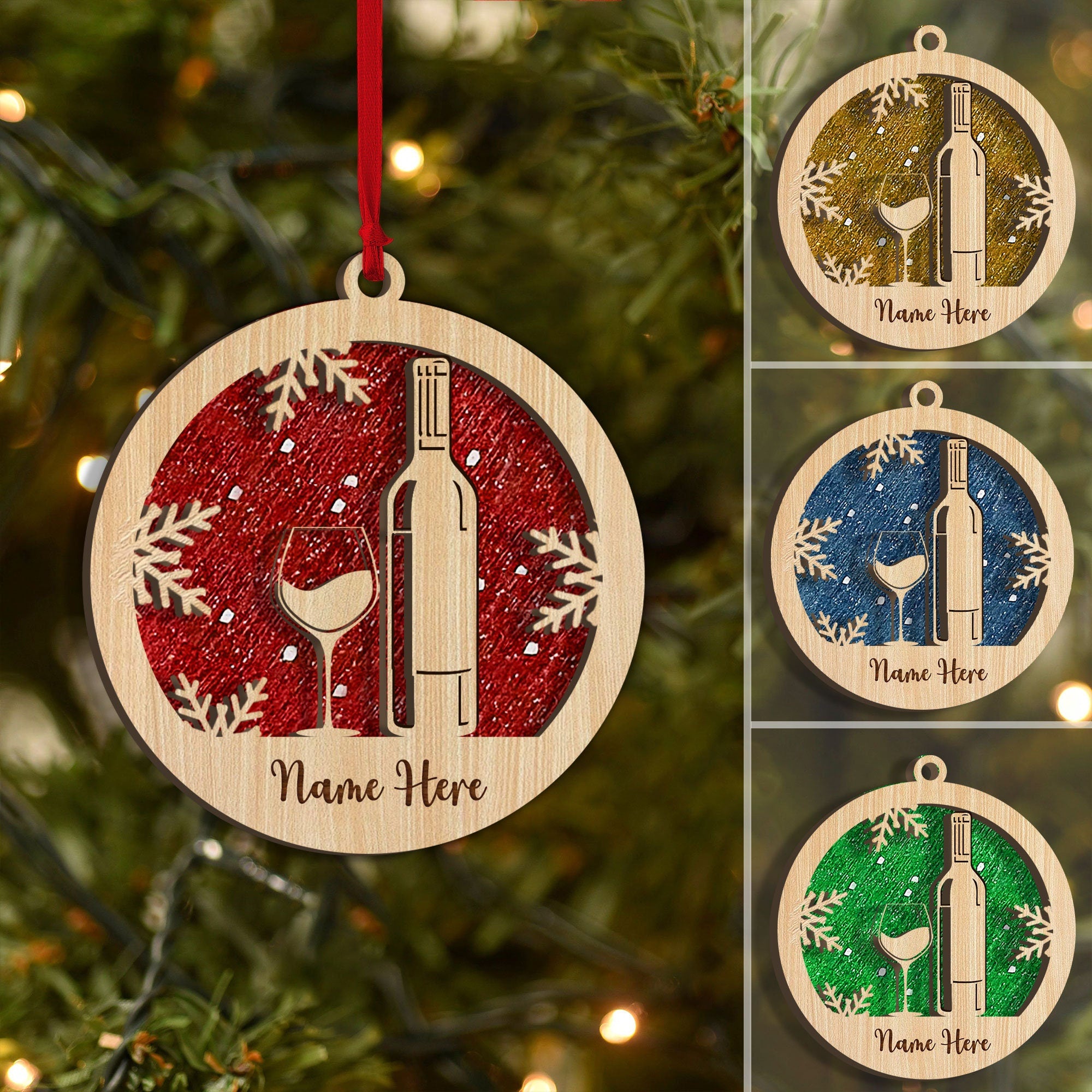 Personalized Red Wine Wood Christmas Ornament, Gift For Wine Lover