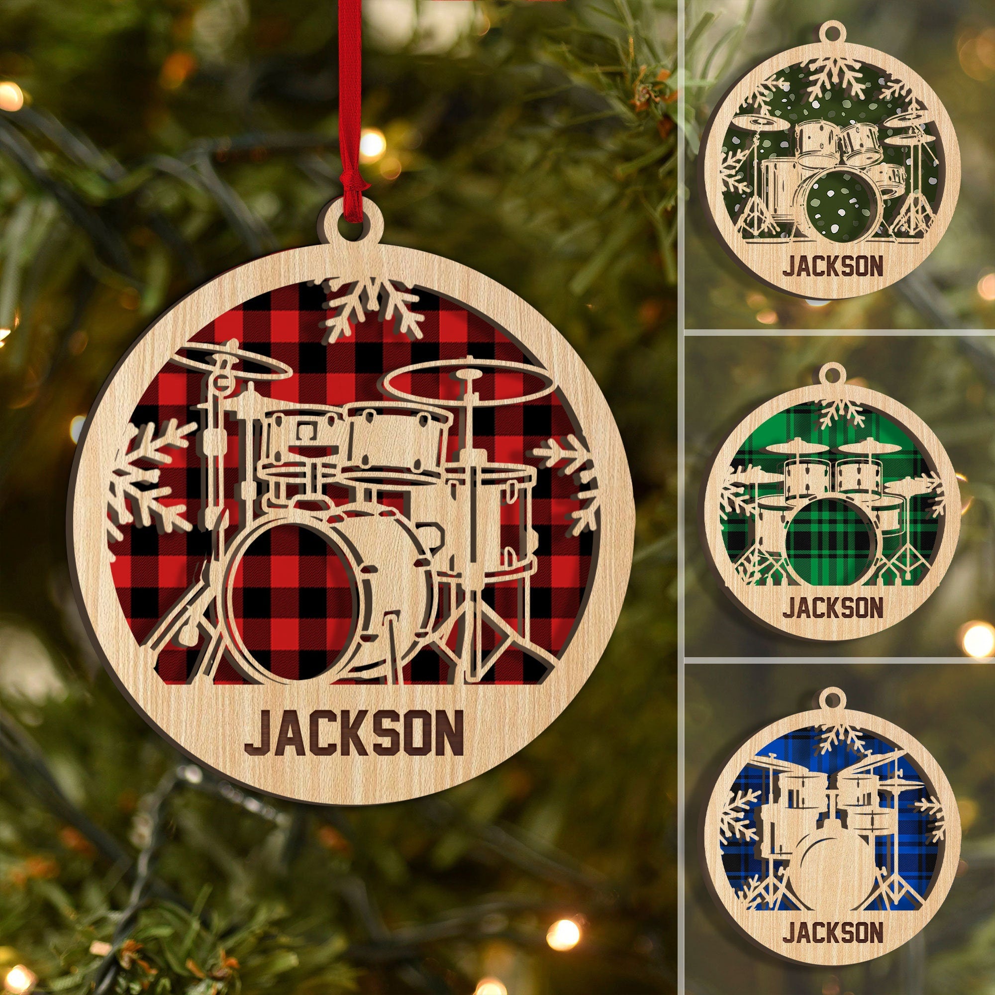 Personalized Drum Wood Christmas Ornament,  Drum Christmas Tree Ornament, Drum Player Gifts