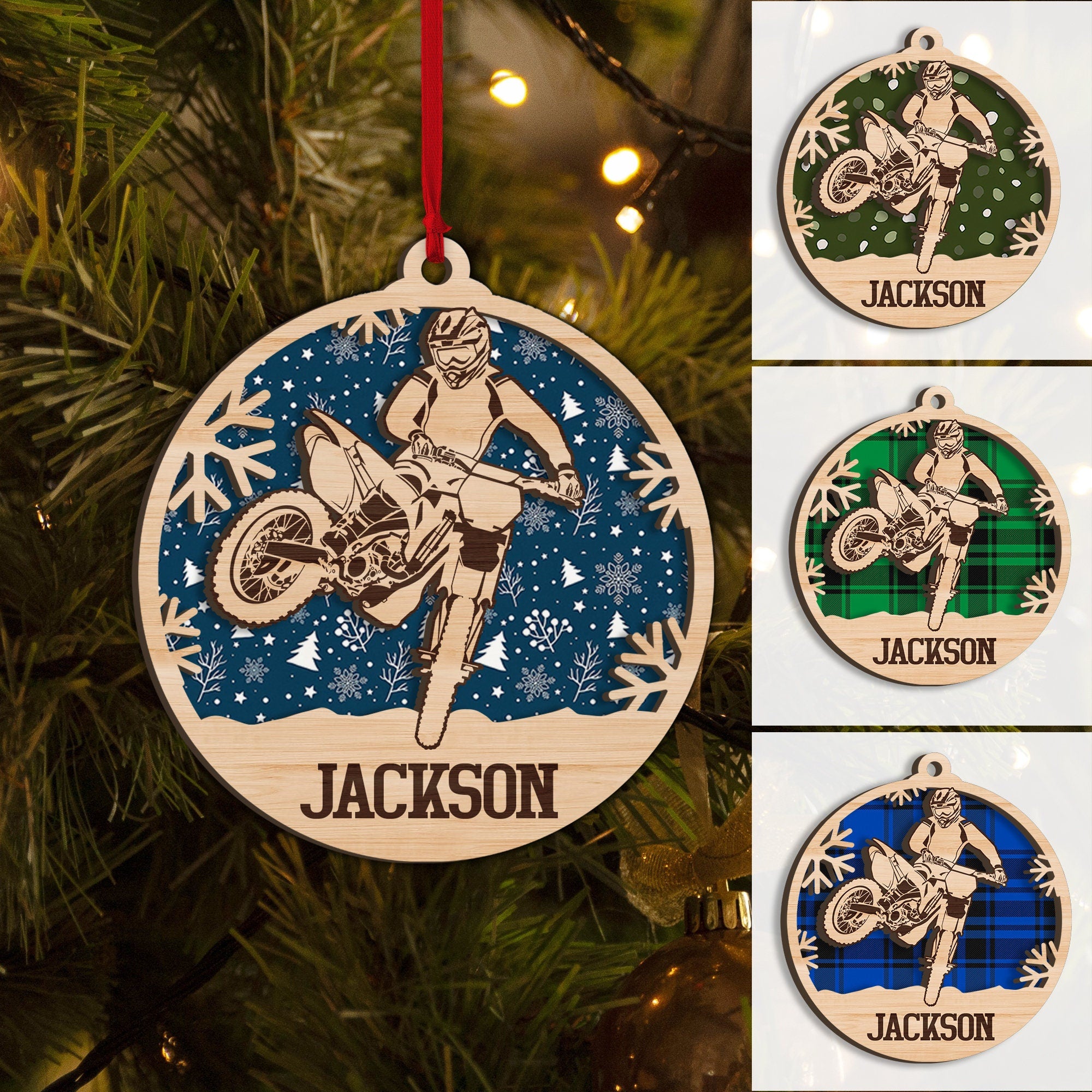 Personalized Motocross Wood Christmas Ornament, Gift for Biker