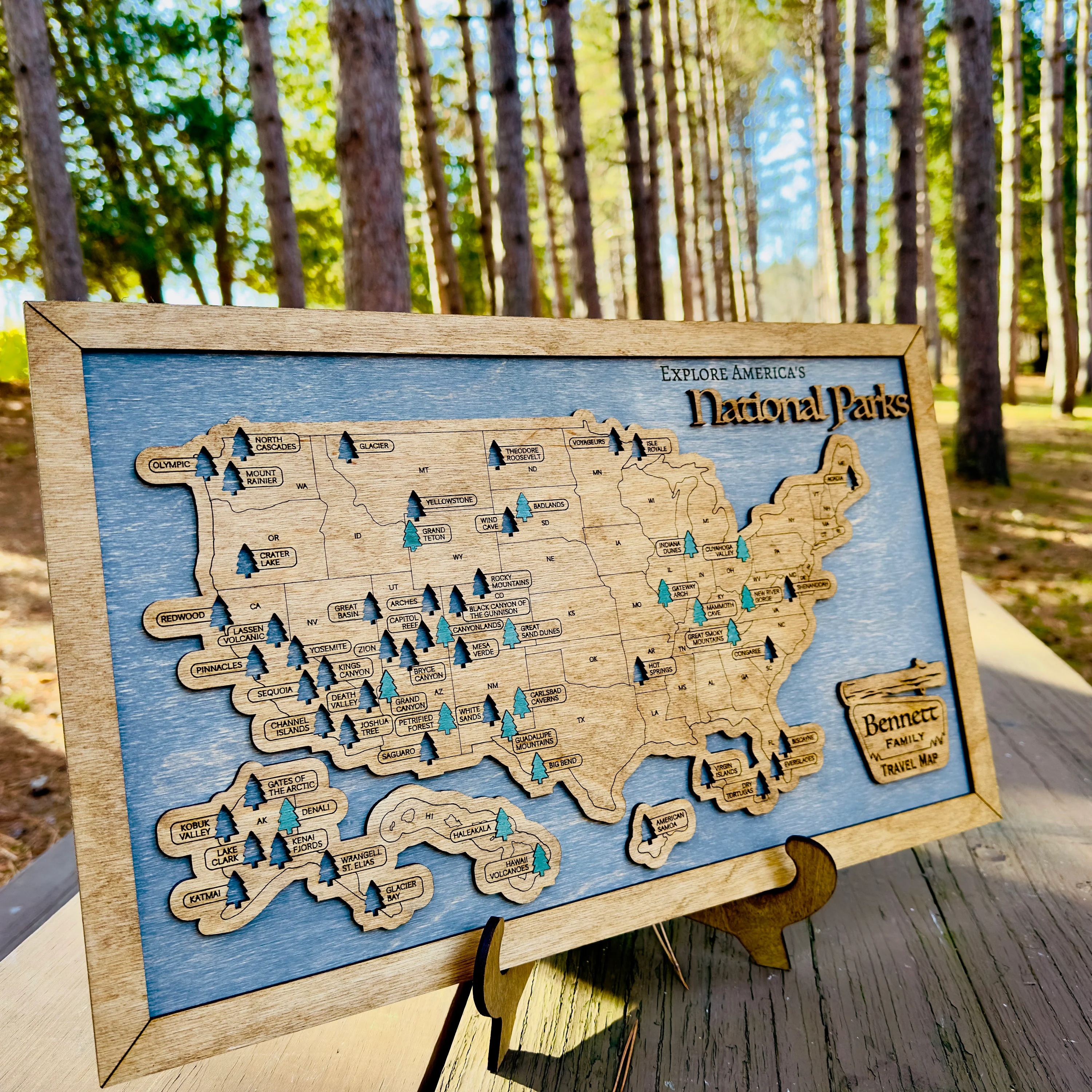 Personalized USA National Parks Travel Map With Pins, USA Wooden Map, Gift For Camper, National Parks Tracker