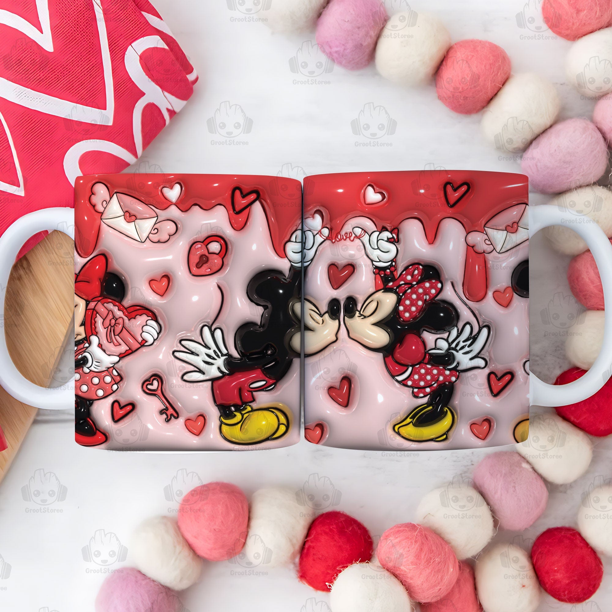 3D Valentine Cartoon Mouses Coffee Mug, Couple Mug, Gift For Couple