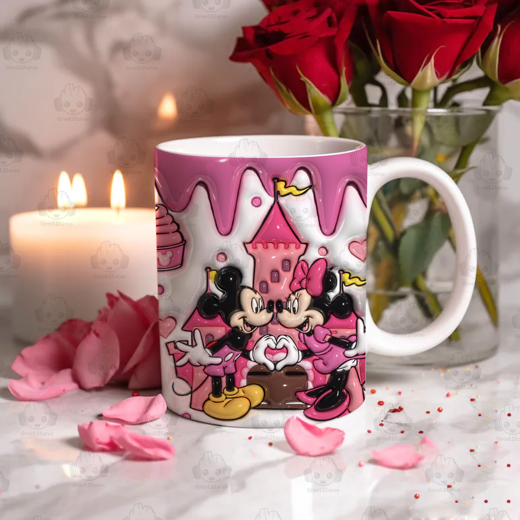 3D Cartoon Mouse Couples Valentine Coffee Mug, Couple Mug, Gift For Couple