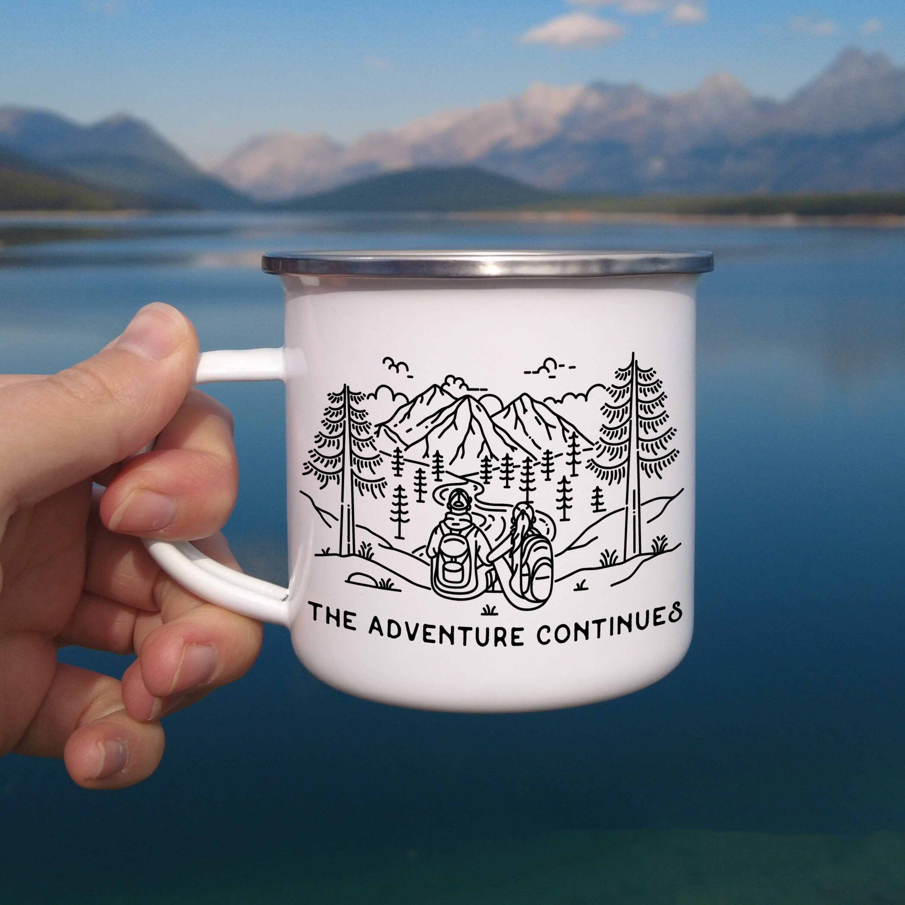 The Adventure Continues Personalized Enamel Mug, Gift For Couples