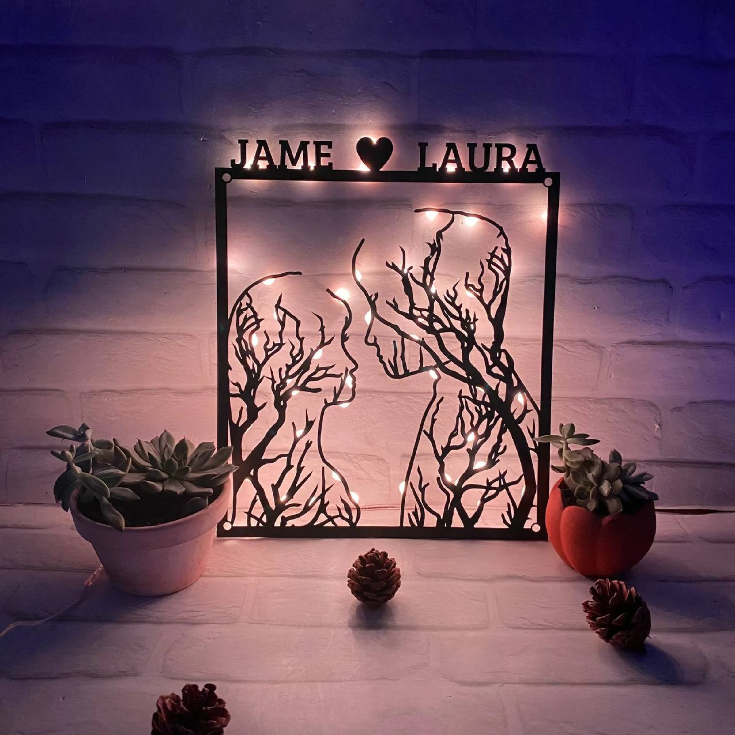 Tree Human Metal Wall LED Light, Couple Neon Sign, Eternal Love Neon Wall Decor, Couple Valentine Gift