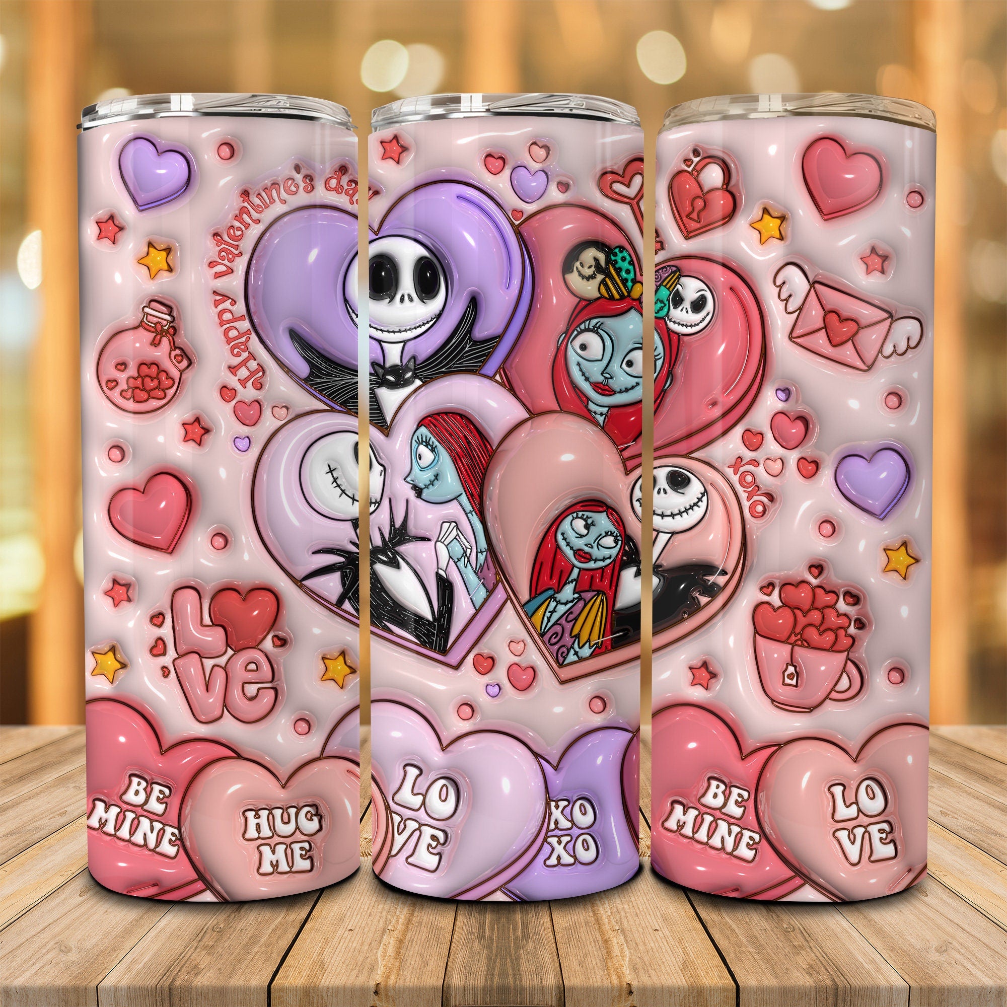 Happy Valentine Day Jack & Sally 20oz Skinny Tumbler, Tumbler Wrap, Valentine Gift For Couple