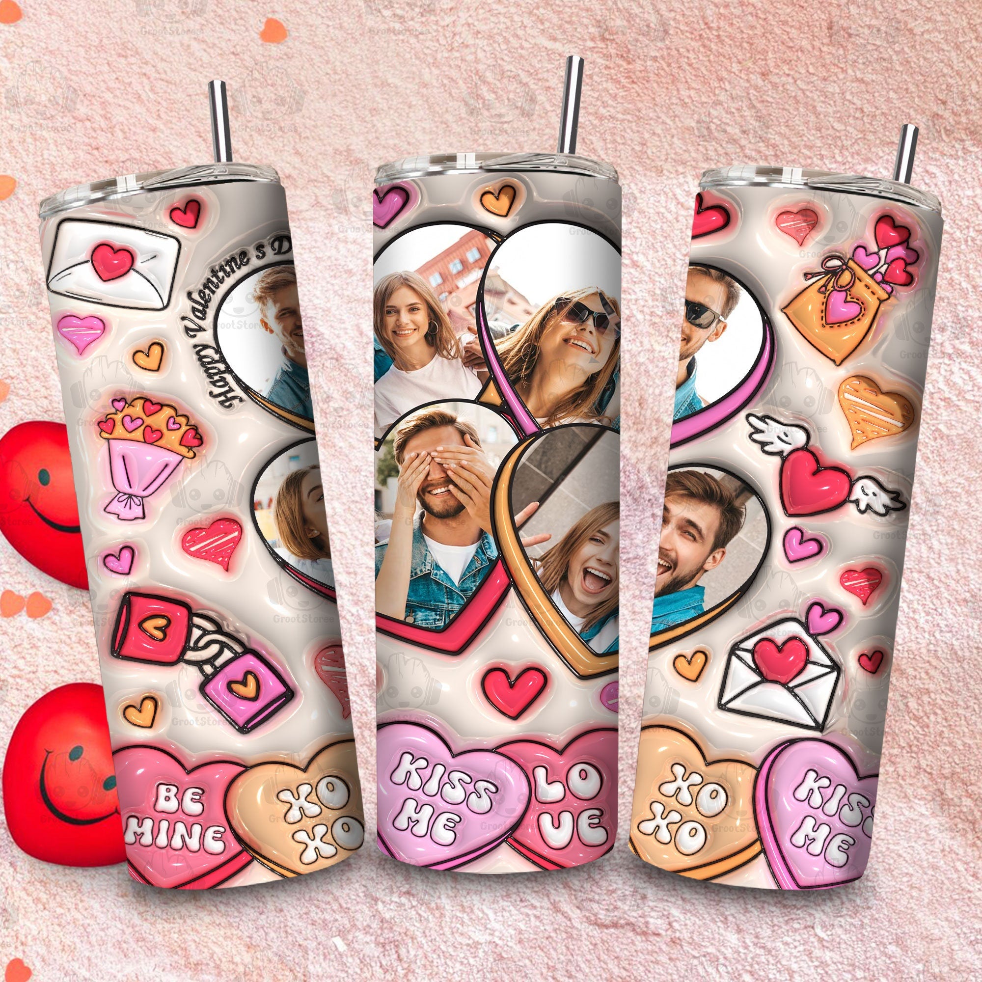 3D Couple Valentines Custom Photo 20oz Skinny Tumbler, Valentine Gift For Couple