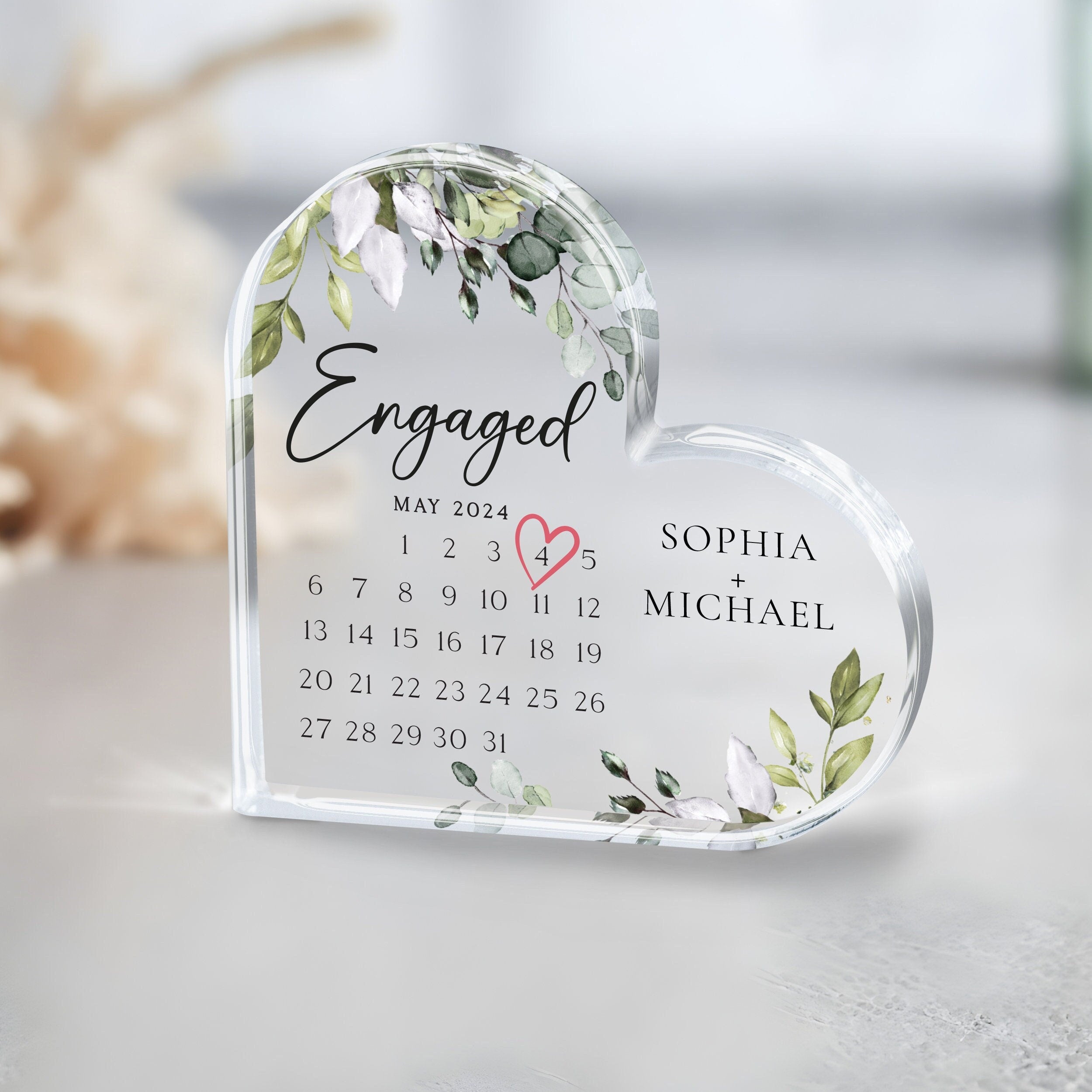 Personalized Engagement Acrylic Plaque, Engaged Calendar, Valentine Gift For Couple