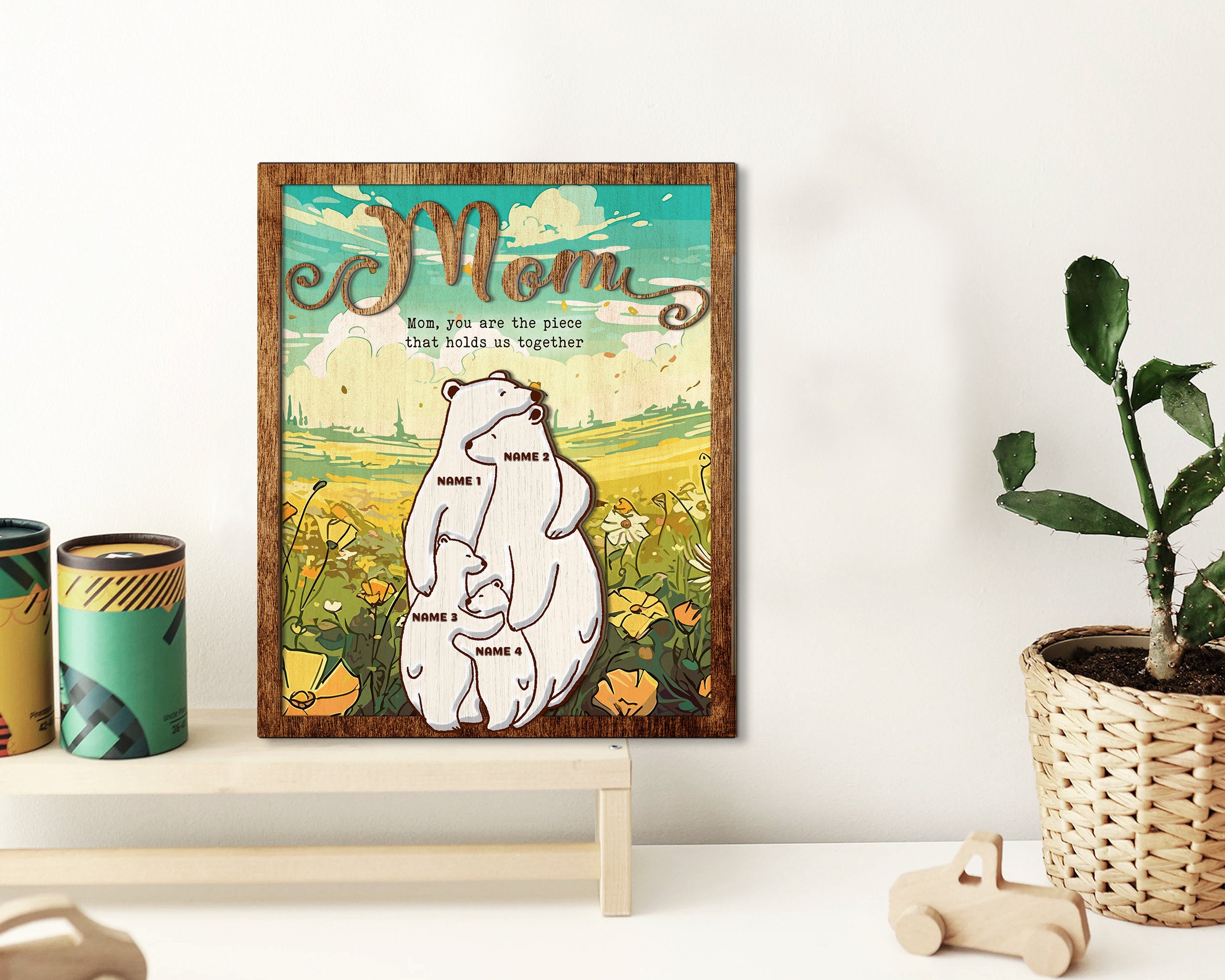 Bear Family Personalized 2-Layer Wooden Plaque, Mother's Day Gift, Father's Day Gift