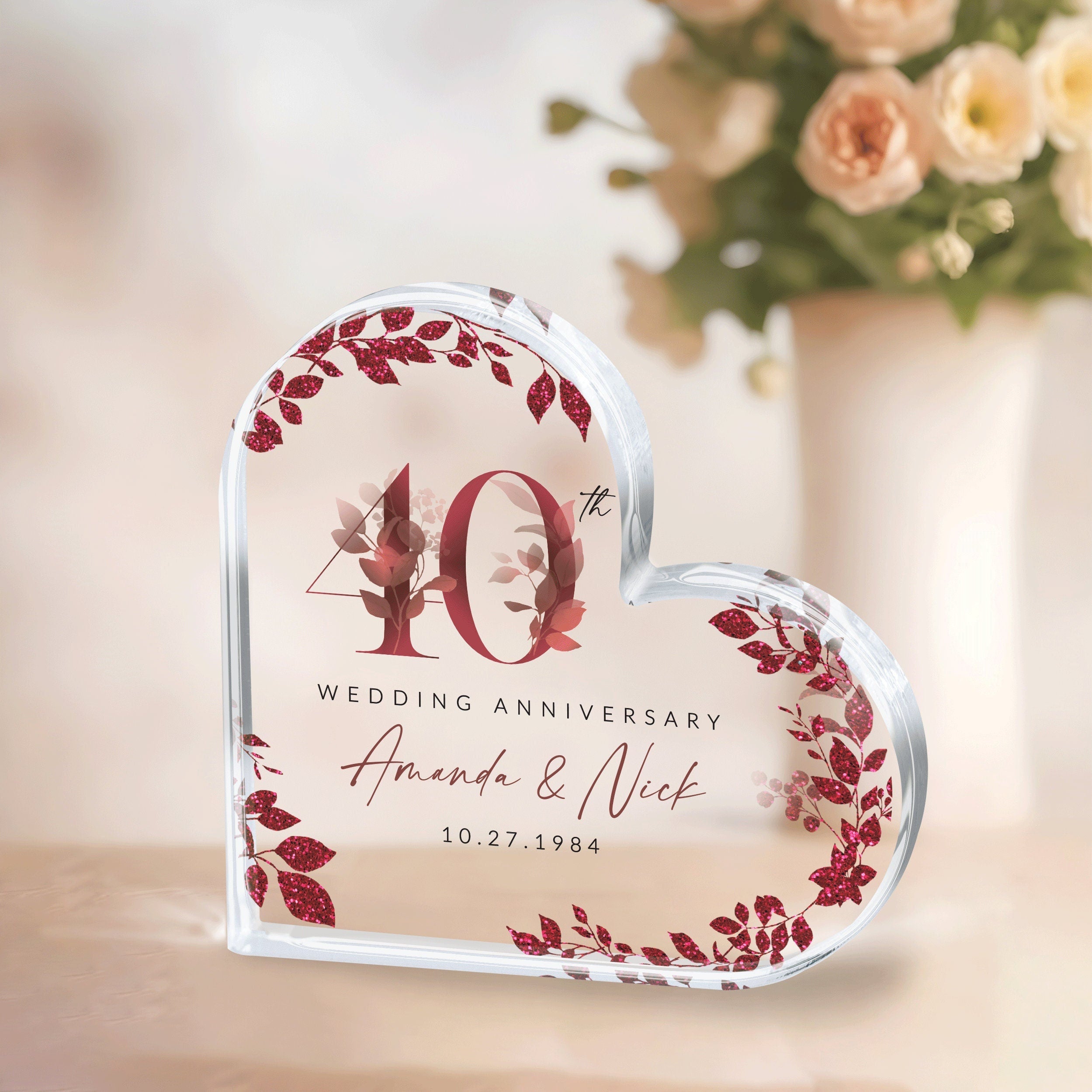 Personalized 40th Anniversary Wedding Acrylic Plaque, Ruby Wedding Gifts, Valentine Gifts